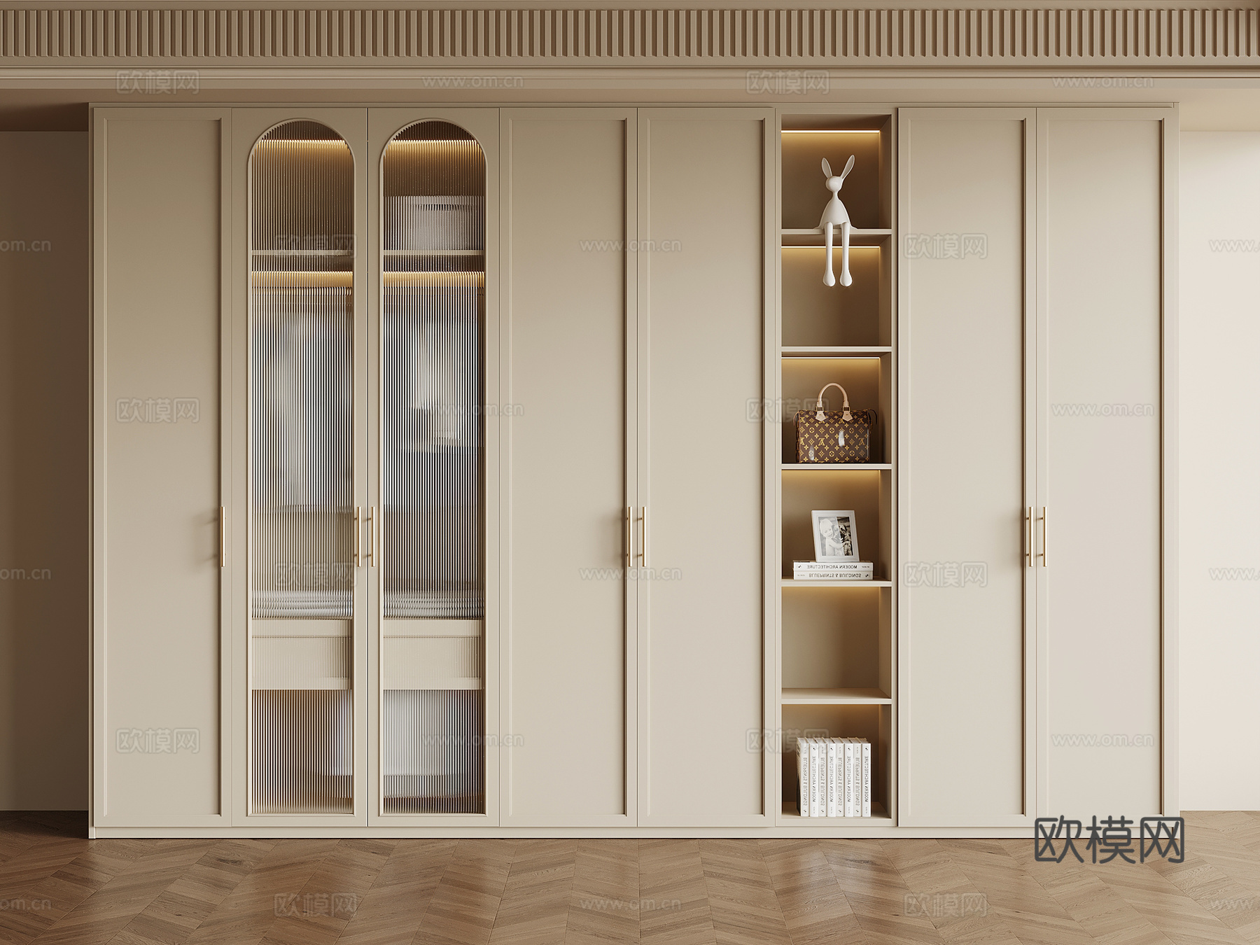 法式奶油风衣柜3d模型下载