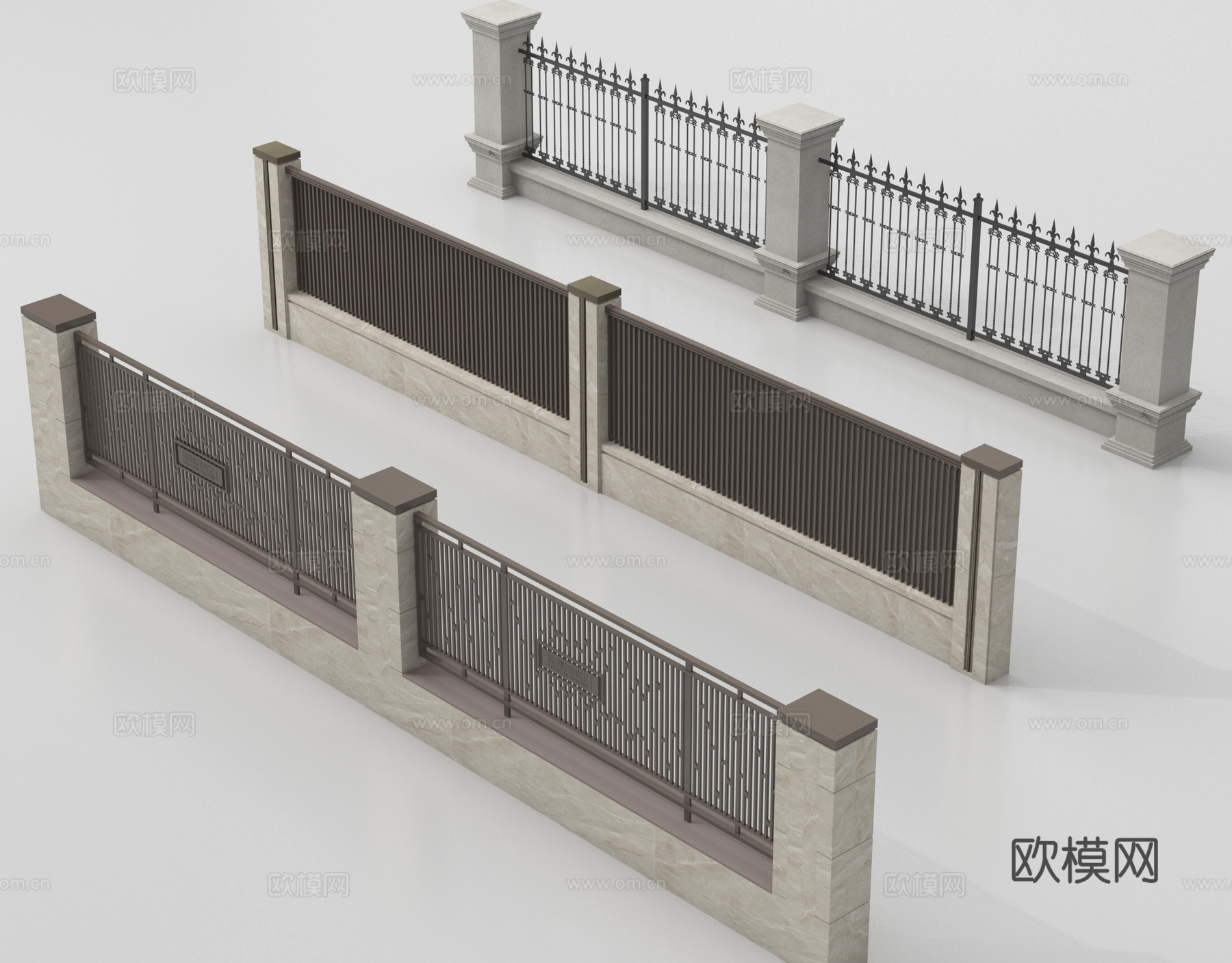 现代围栏护栏 围墙 别墅围墙 小区围墙su模型