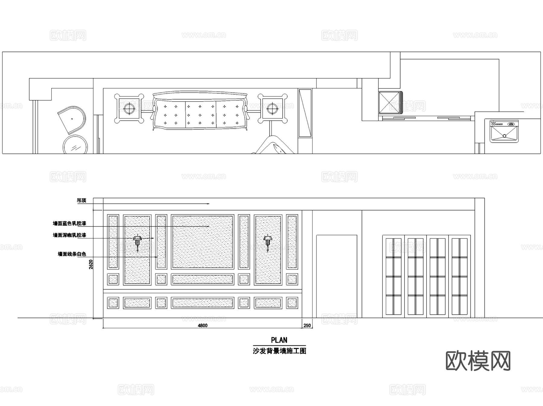 美式三室两厅两卫室内家装CAD施工图cad施工图