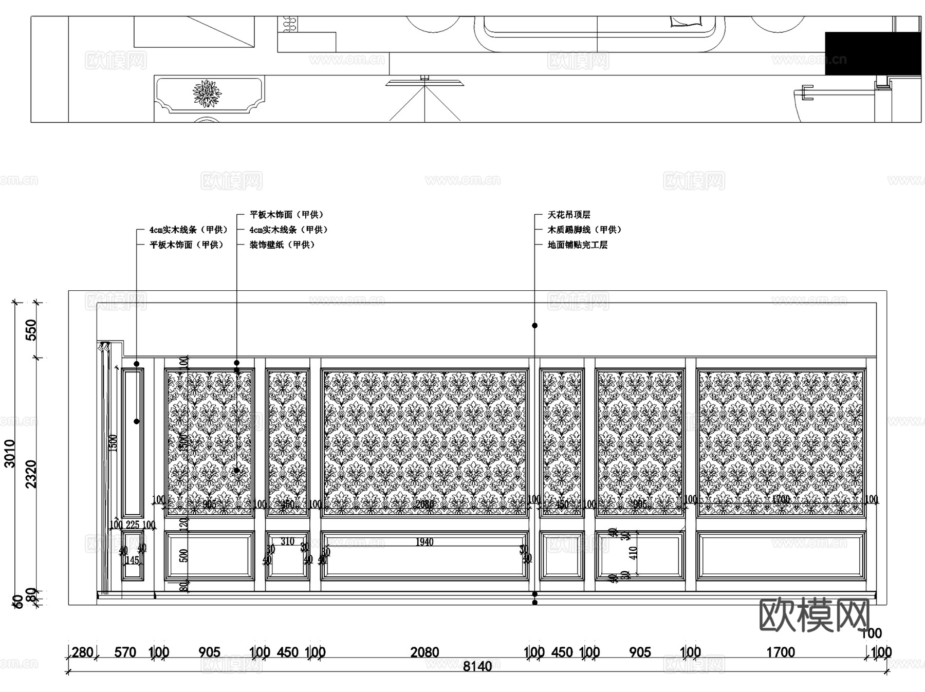 金色海岸9-1601美式四室两厅三卫室内家装CAD施工图cad施工图