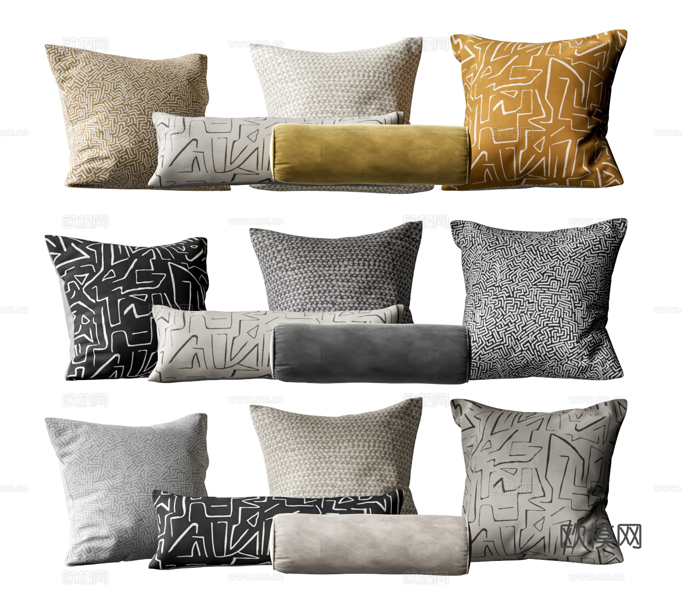 中古抱枕 正方形抱枕 沙发抱枕 布艺抱枕su模型