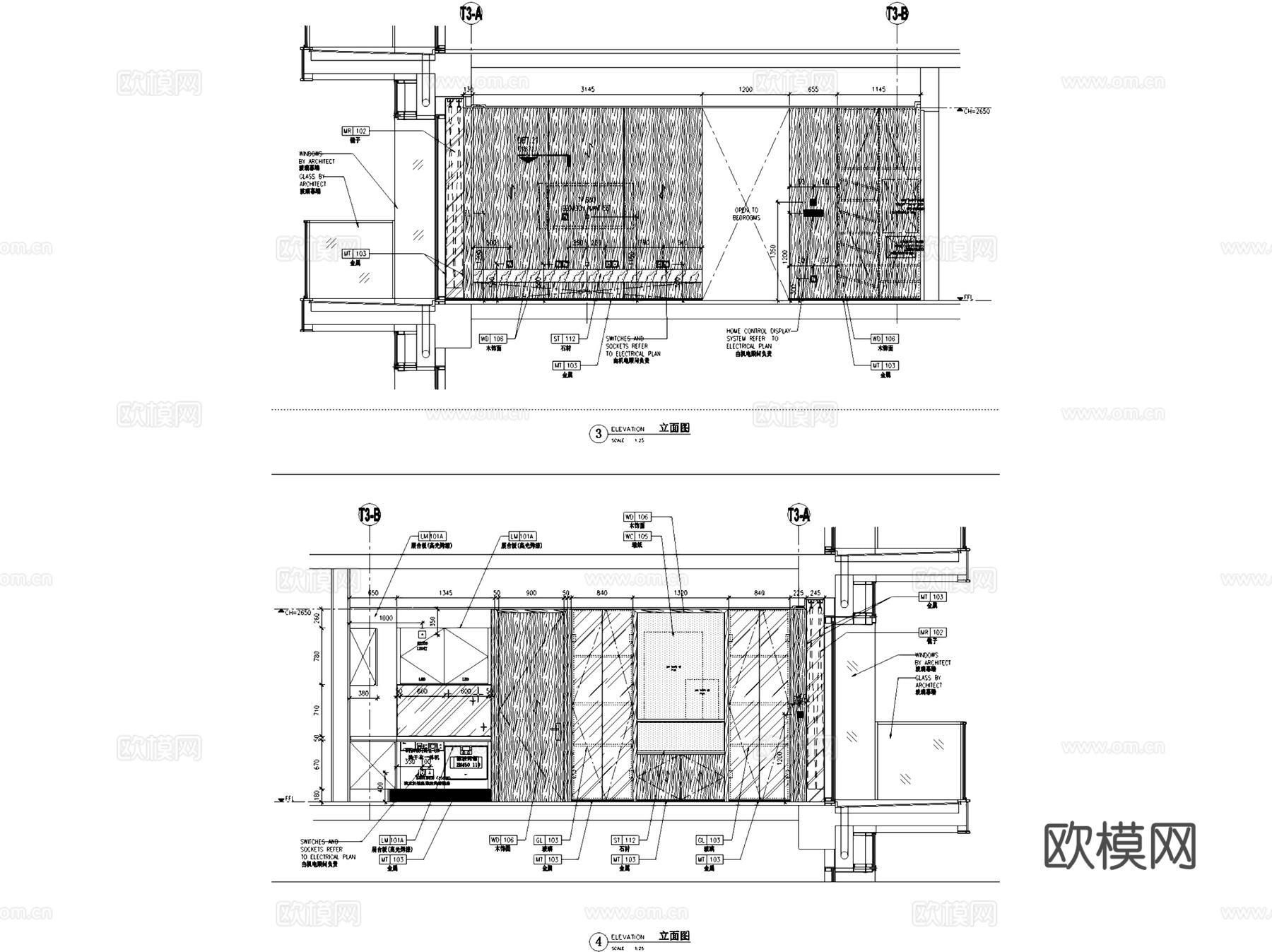 深圳华润城T3公寓西塔标准层样板间C房型室内家装CAD施工图cad施工图