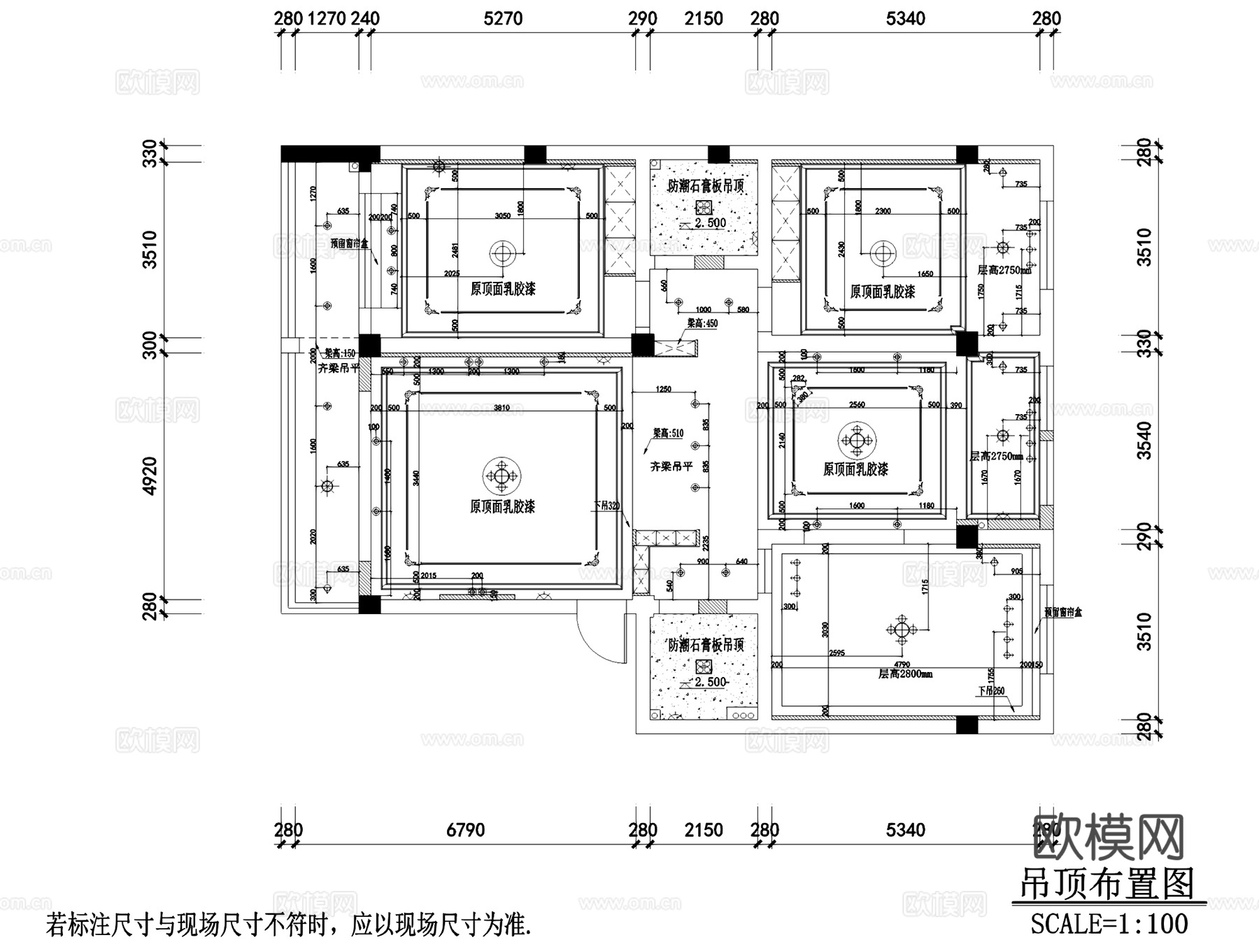 三室两厅欧式平层室内家装CAD施工图+3Dmax模型cad施工图