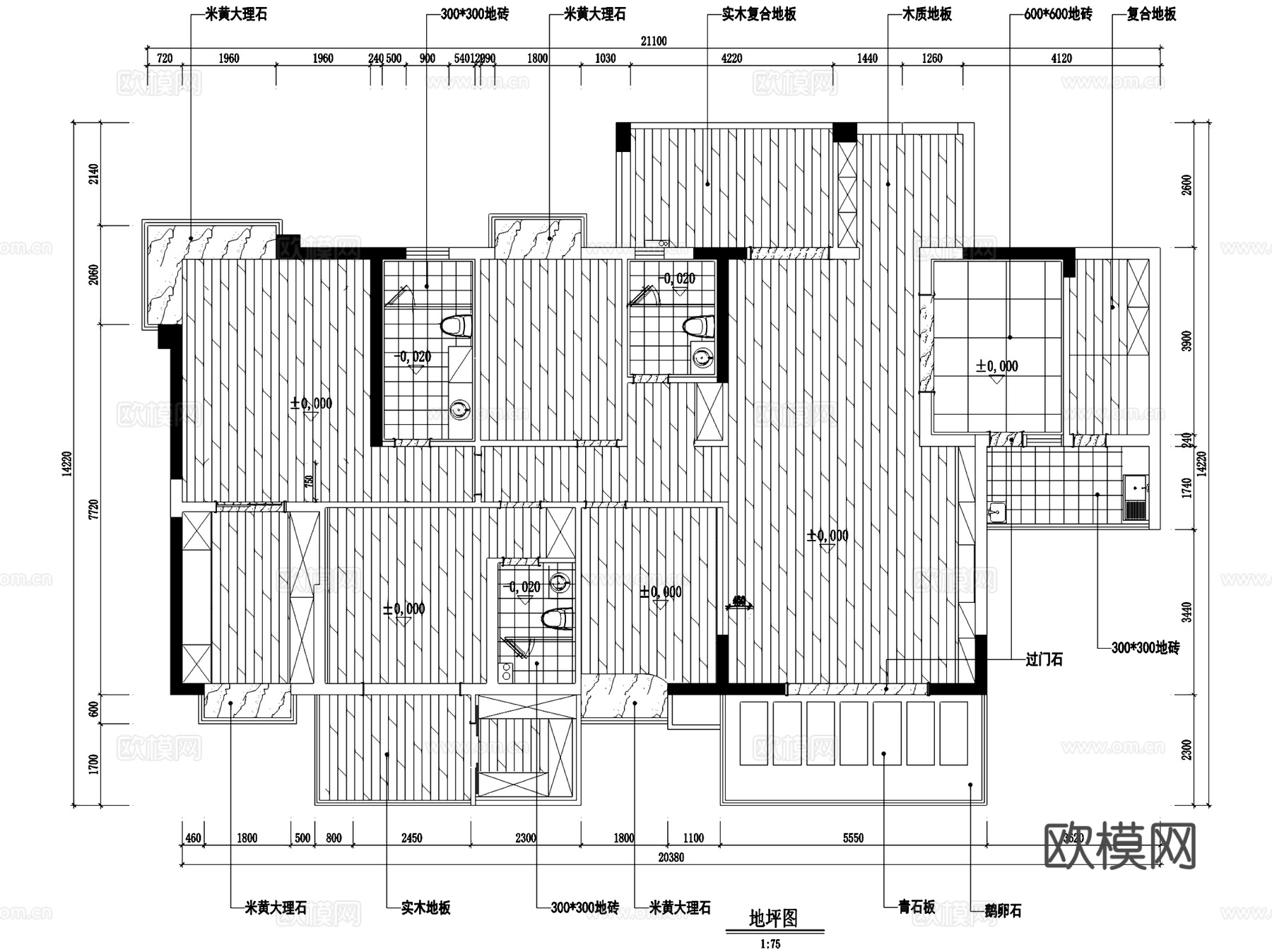 五室两厅三卫大平层室内家装CAD施工图cad施工图