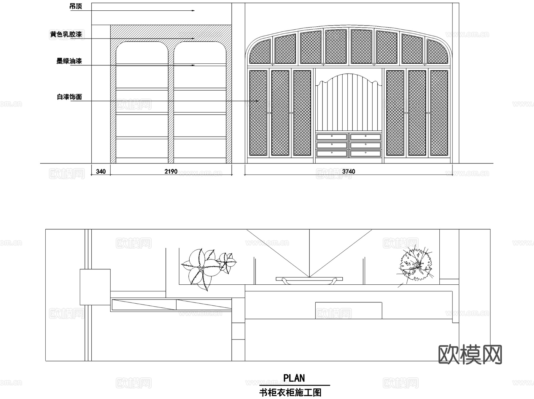 美式三室两厅两卫室内家装CAD施工图cad施工图