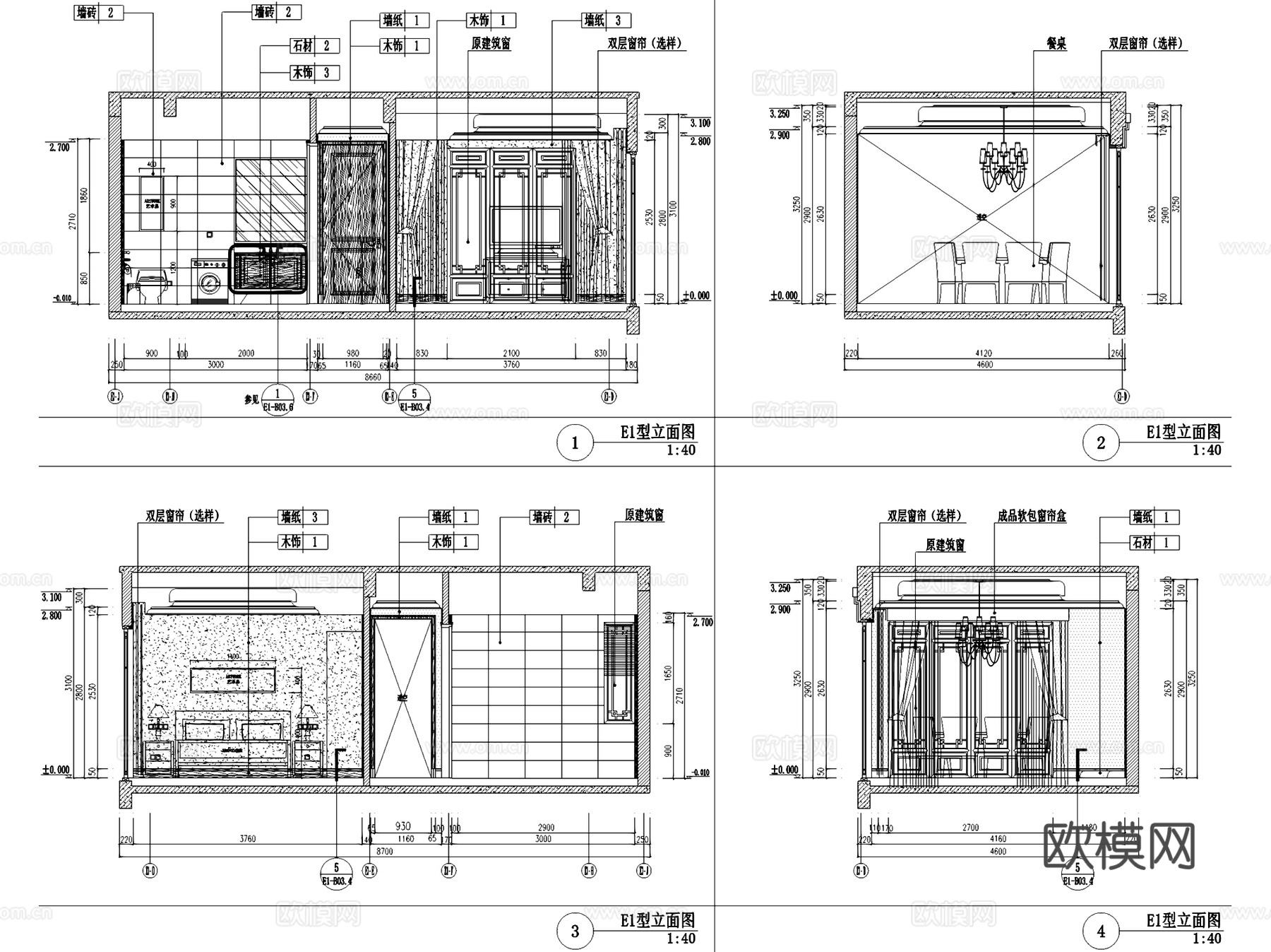 绿城桃李春风E1二层别墅样板房室内家装CAD施工图整套cad施工图