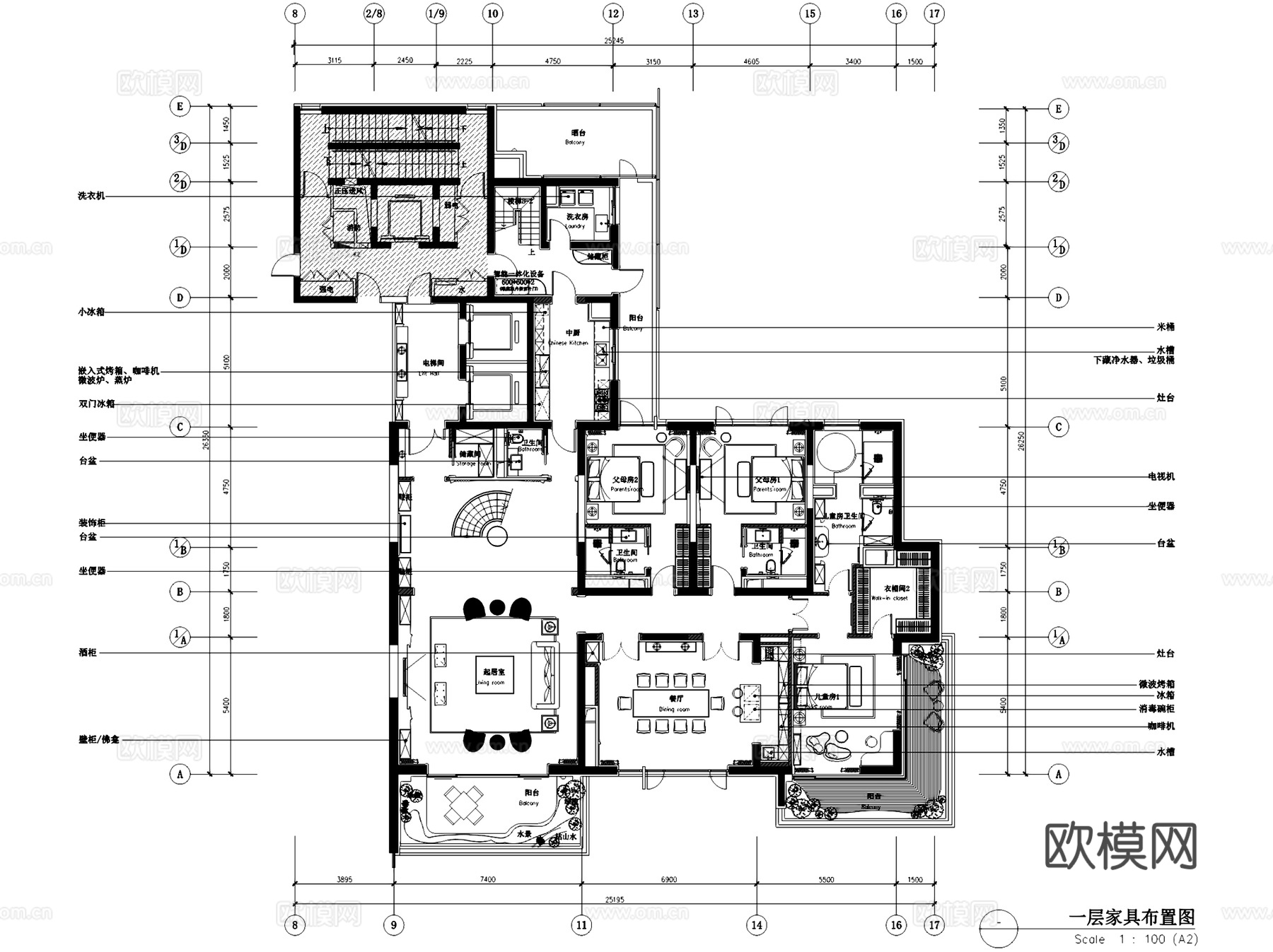 汤臣一品新中式复式跃层私宅室内家装CAD施工图整套cad施工图