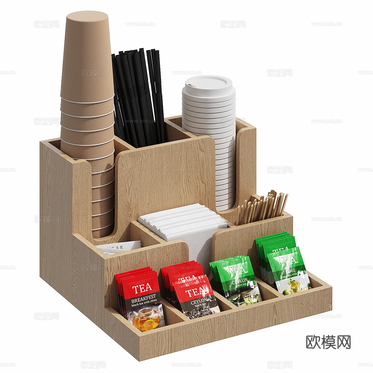 咖啡馆 咖啡店一次性餐具和茶具的收纳盒3d模型下载（渲染图1）