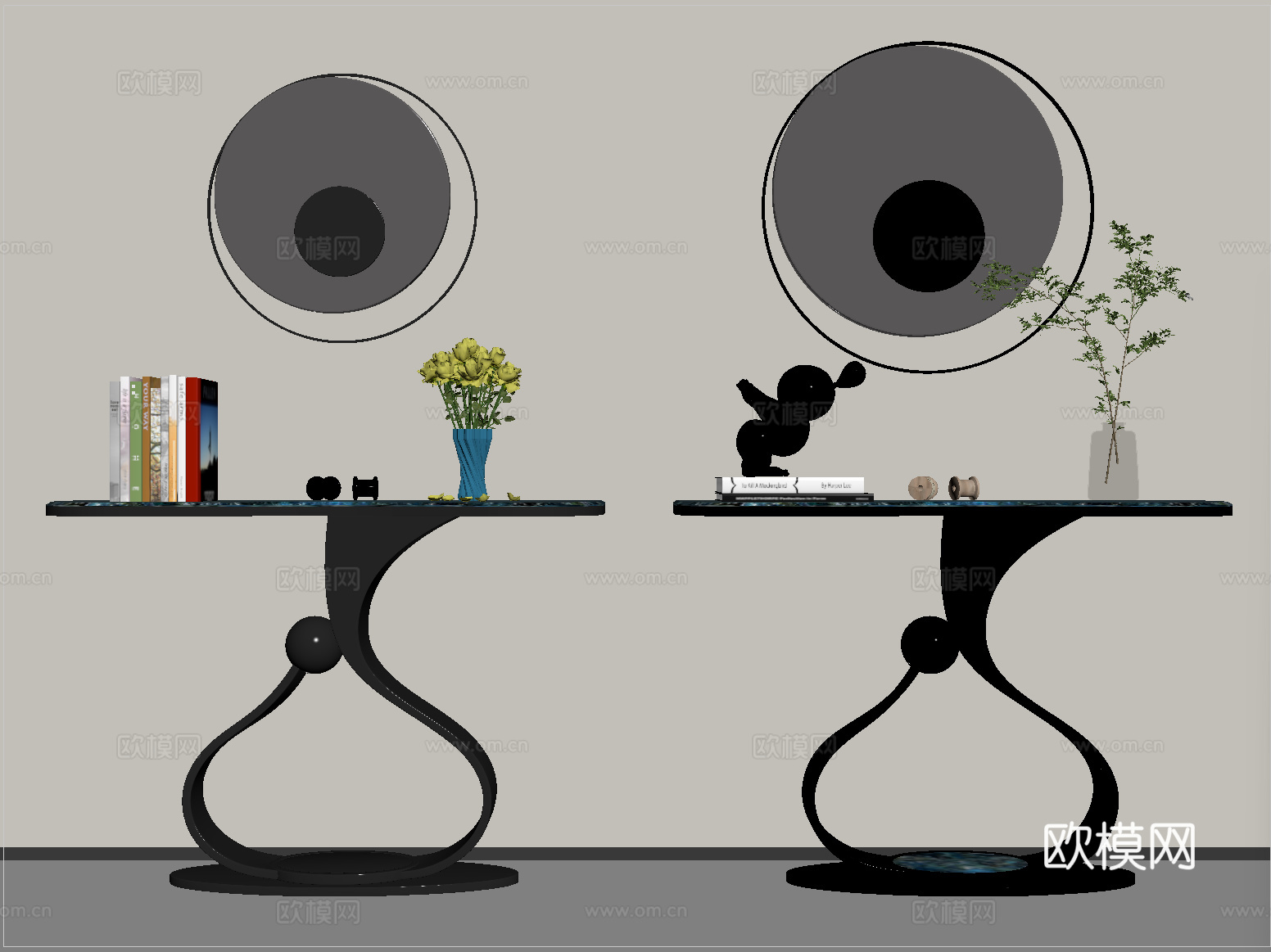 现代端景台 玄关端景台 端景条案 摆件su模型