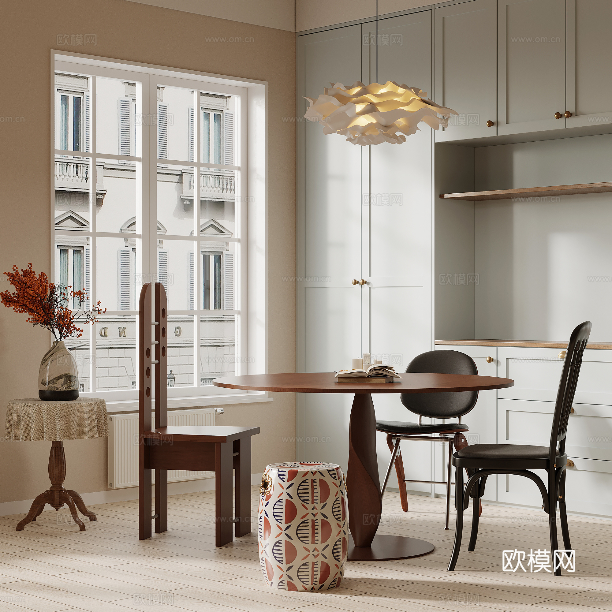法式餐厅 餐桌椅 酒柜3d模型下载