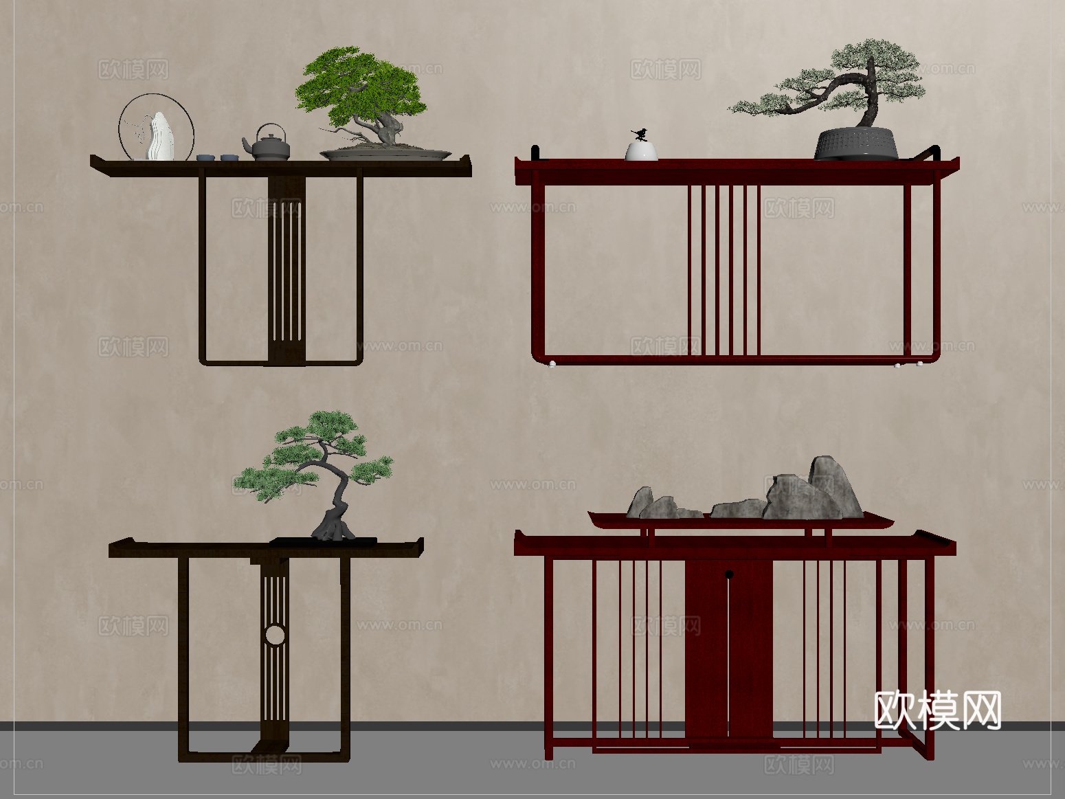 新中式条案 端景条案 端景柜 玄关台su模型