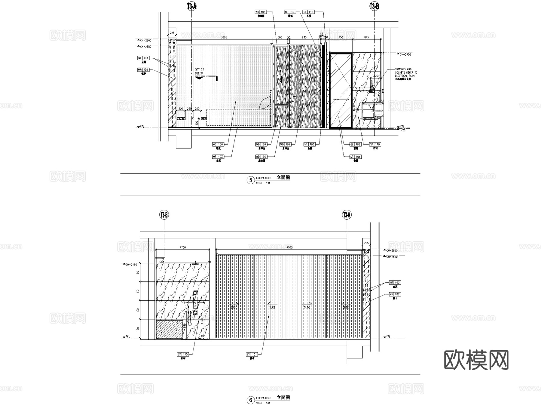 深圳华润城T3公寓西塔标准层样板间C房型室内家装CAD施工图cad施工图