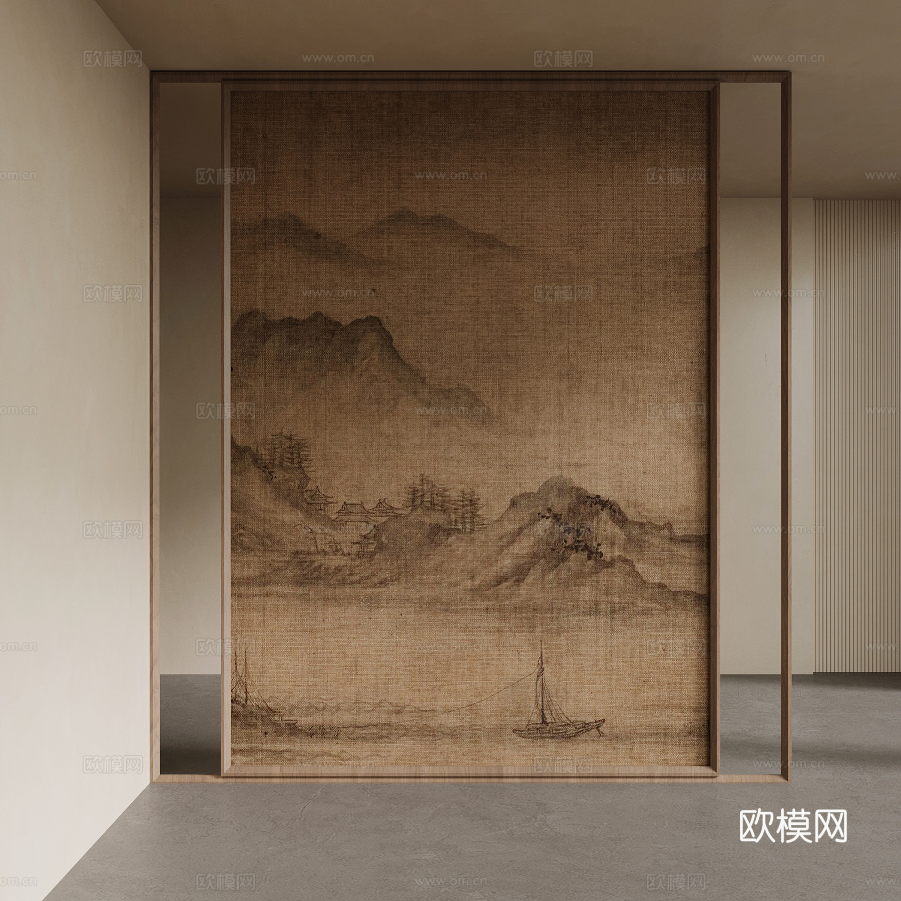 新中式屏风 宋氏风隔断su模型