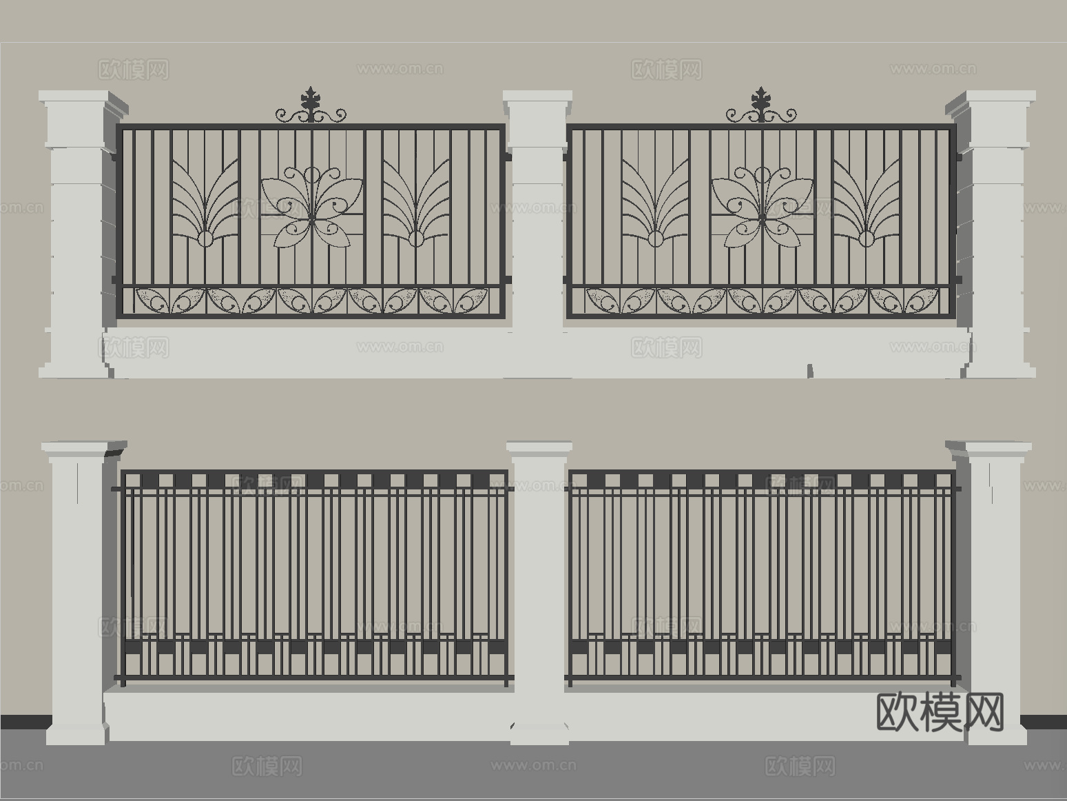 现代围栏护栏 围墙 别墅围墙 小区围墙su模型