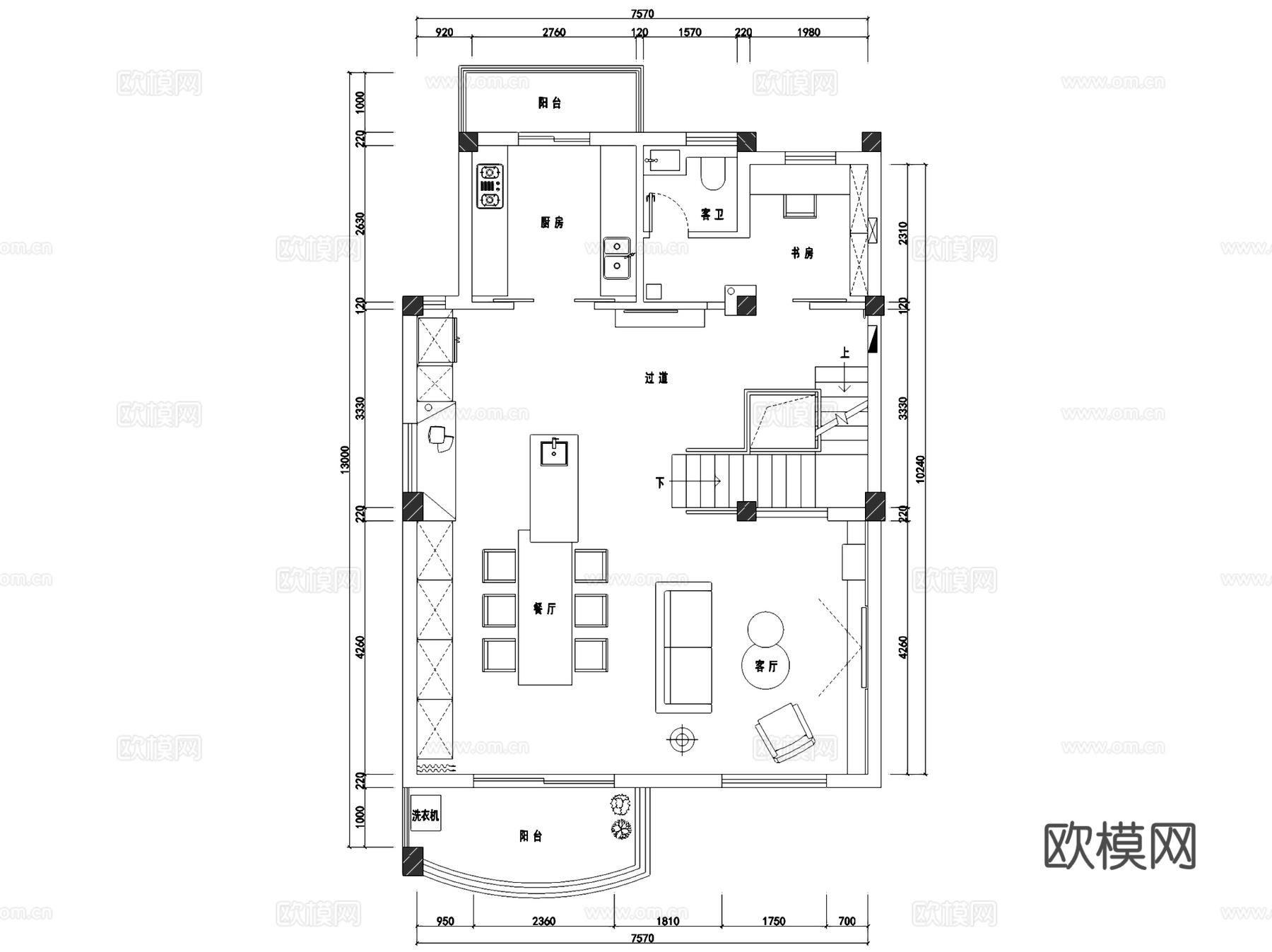 现代黑白风二层别墅室内家装CAD施工图+3Dmax模型cad施工图