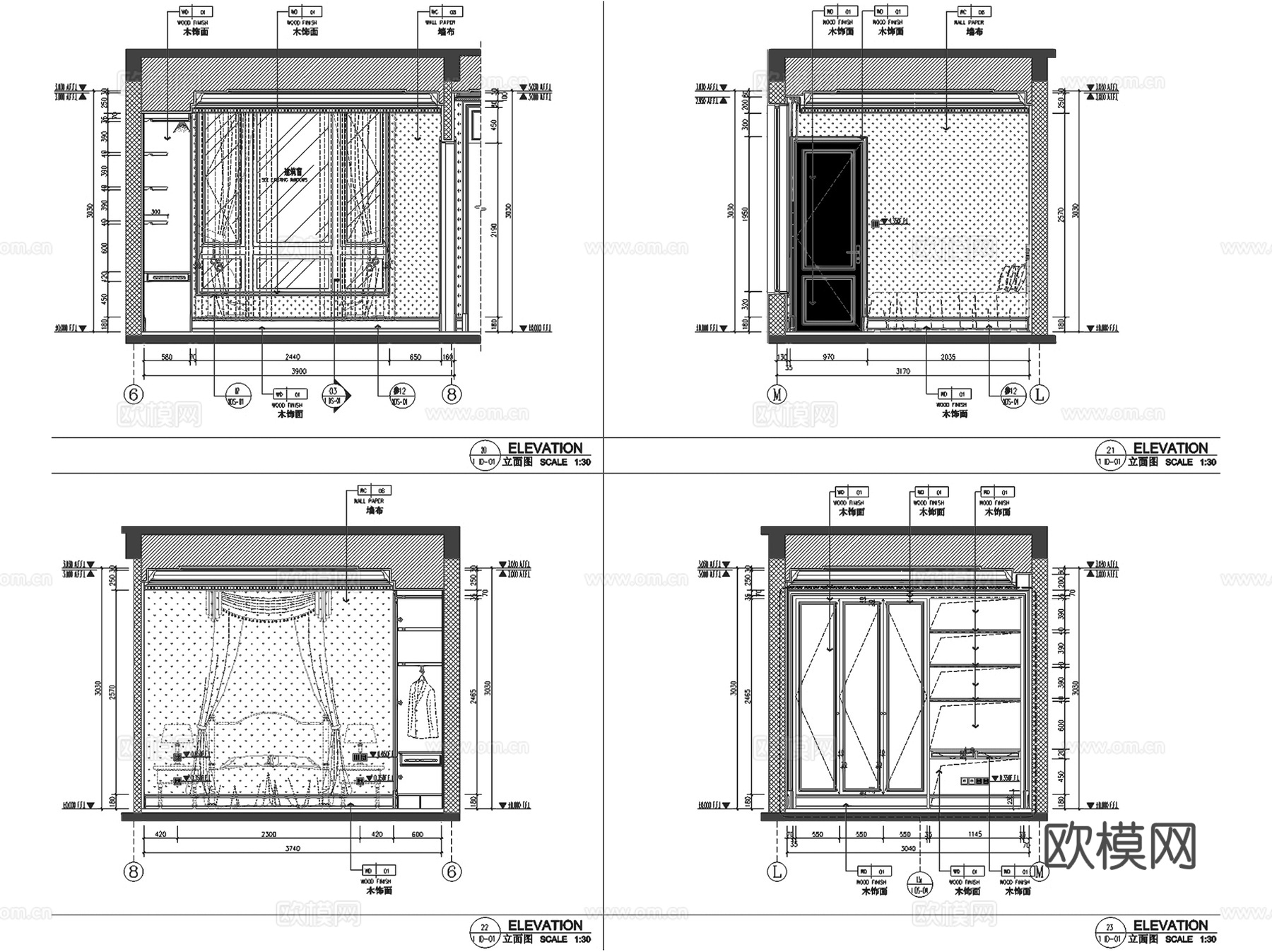 漓江郡府丹桂府170㎡三层院墅样板间室内家装CAD施工图整套cad施工图