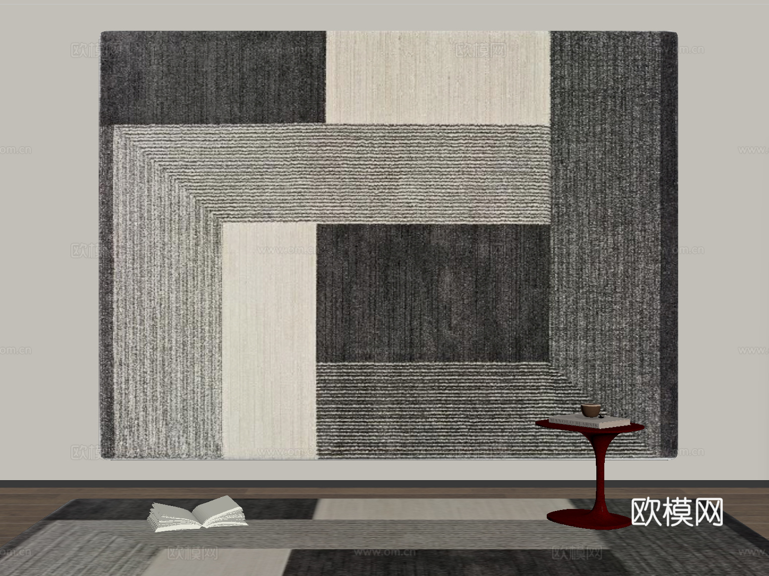 现代长方形地毯su模型