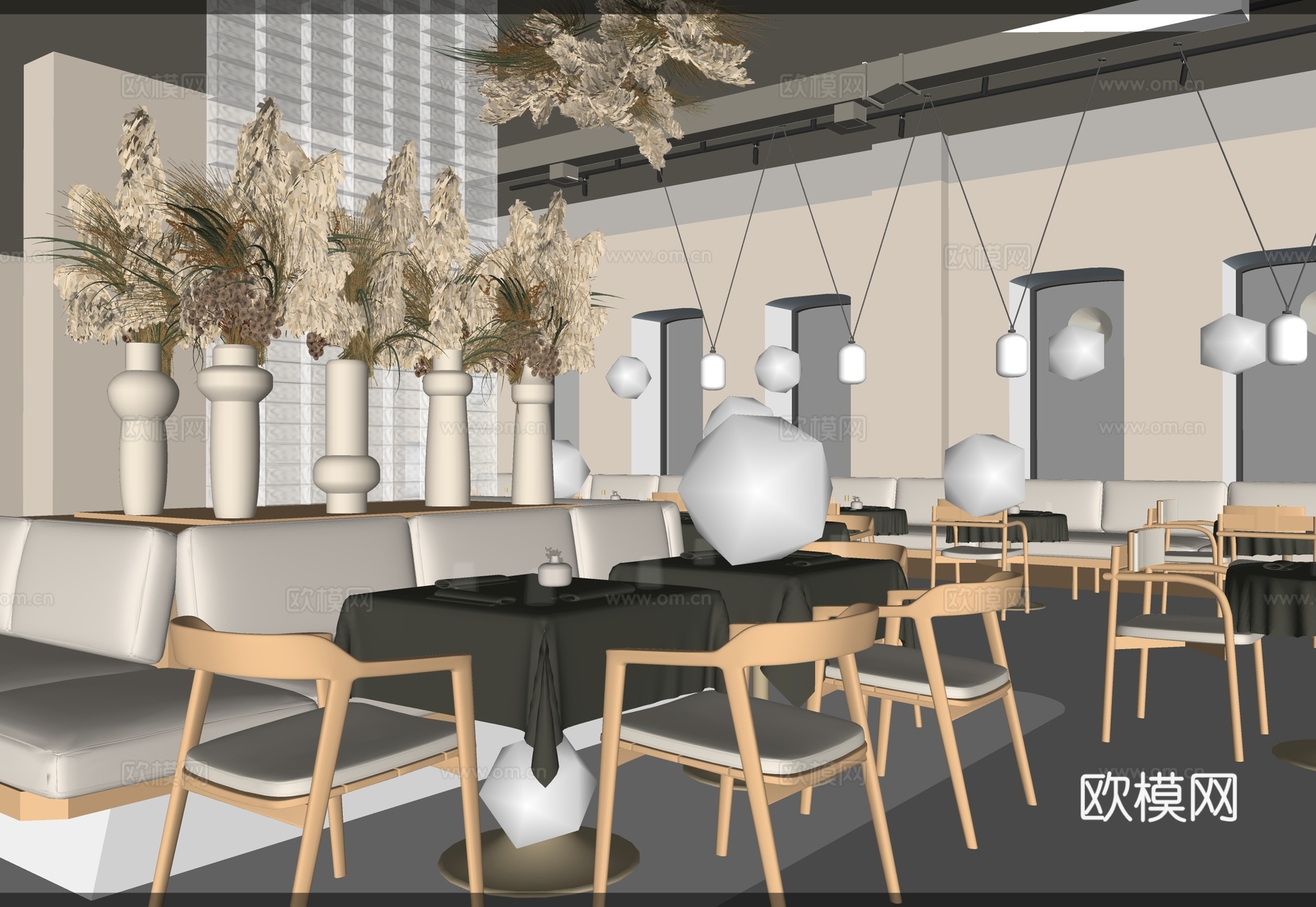 侘寂餐厅 中餐厅 餐桌椅组合su模型