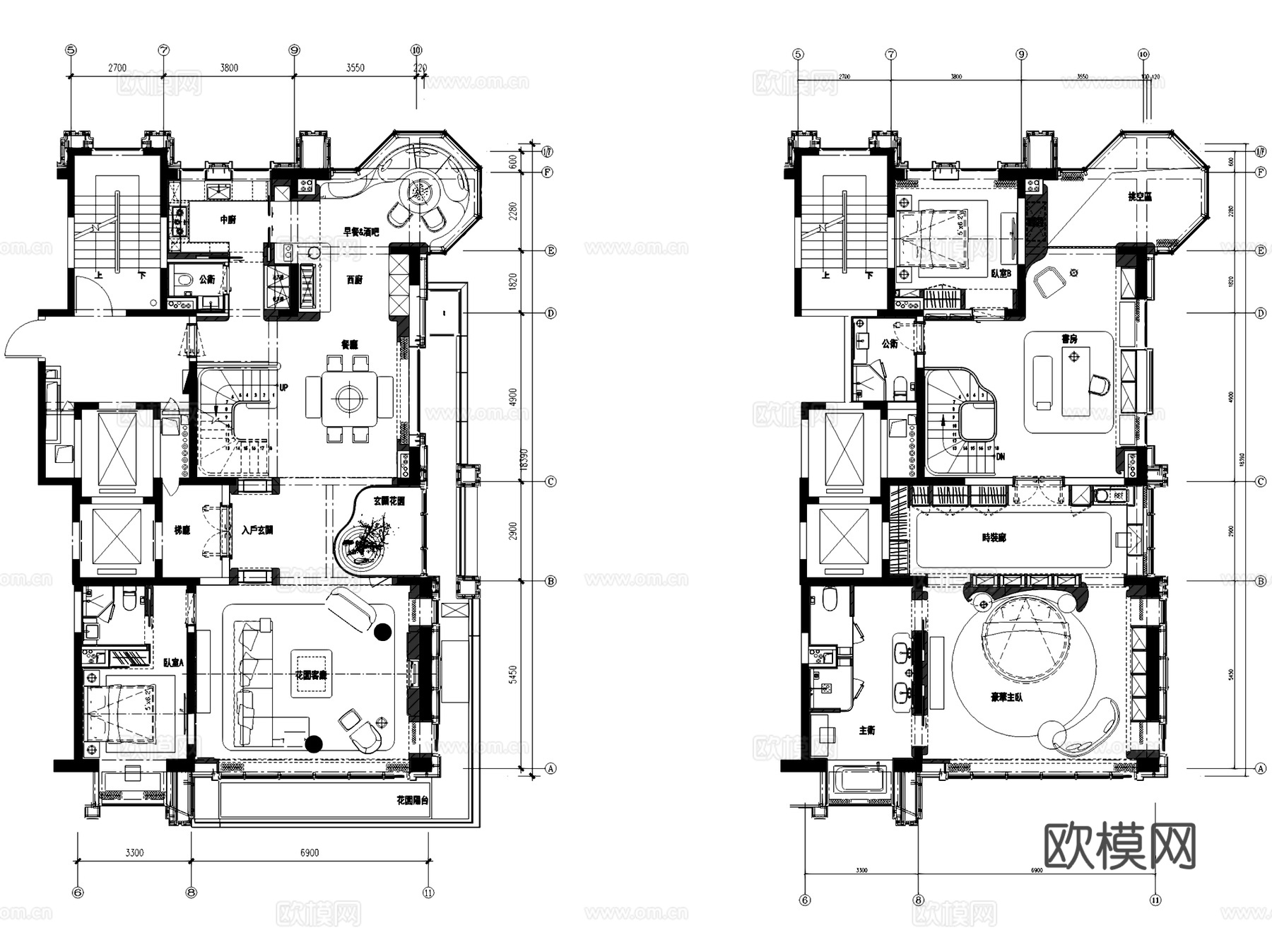 懋源孙河A-2叠墅户型室内家装CAD施工图整套cad施工图