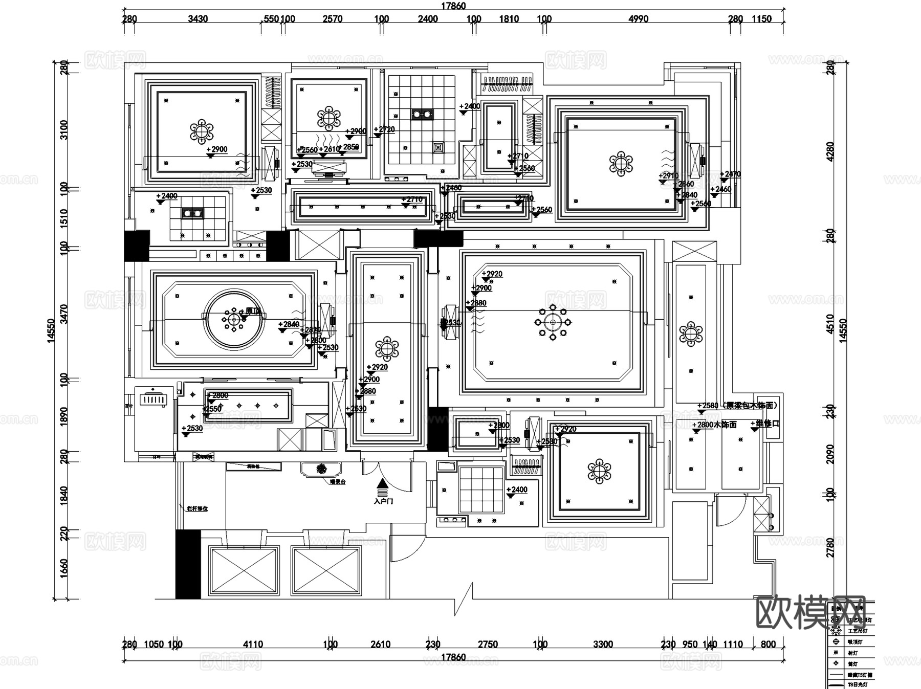 金色海岸9-1601美式四室两厅三卫室内家装CAD施工图cad施工图