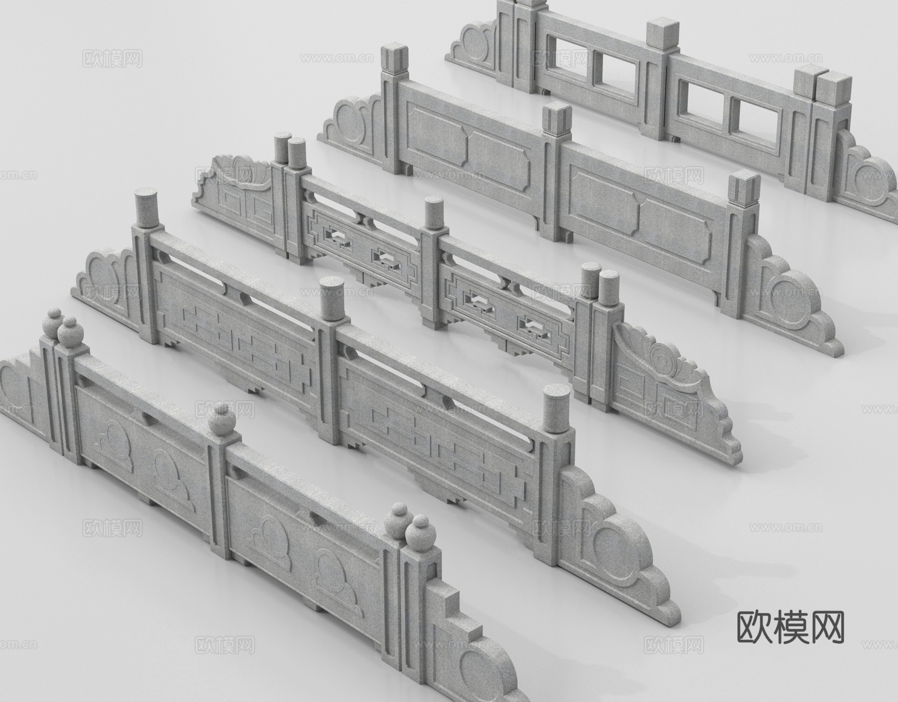 中式石材栏杆 护栏 围栏 雕花栏杆 石桥栏杆造型su模型