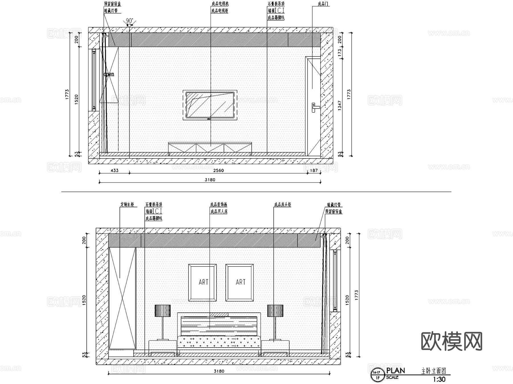 新港名仕花园8#1804北欧风三室两厅两卫室内家装CADcad施工图