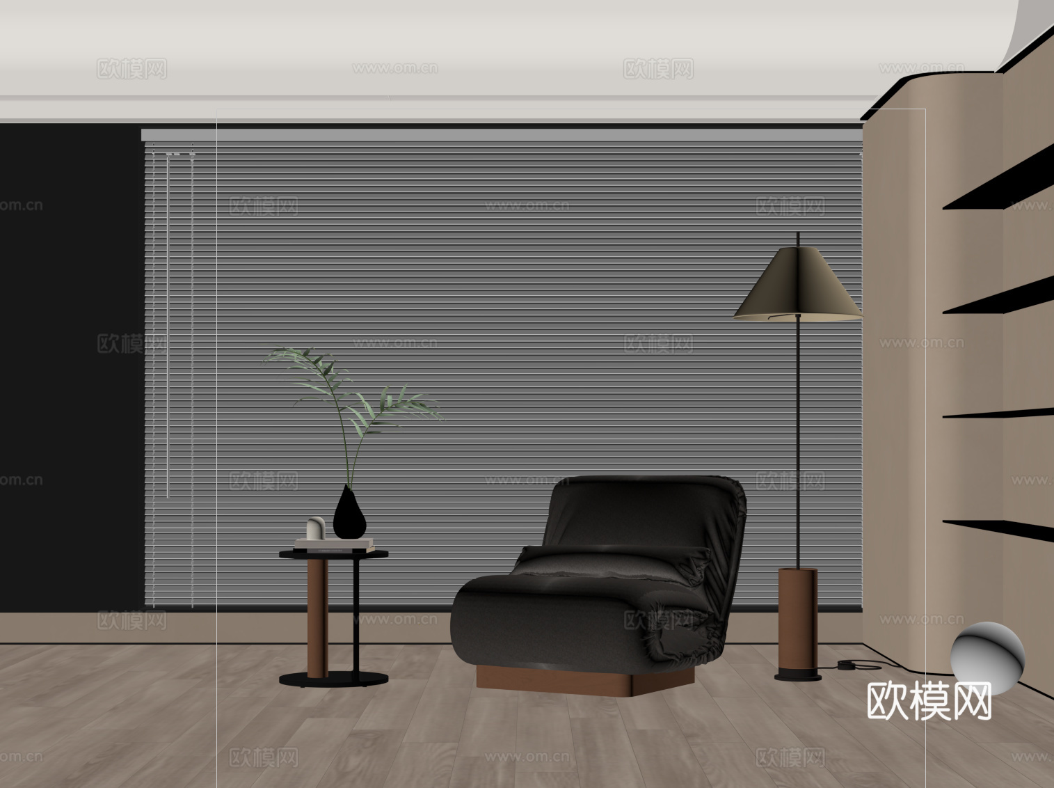 现代休闲椅 边几 落地灯su模型