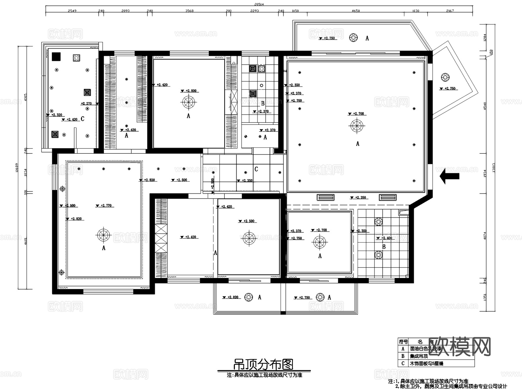 三室两厅两卫大平层室内家装CAD施工图cad施工图