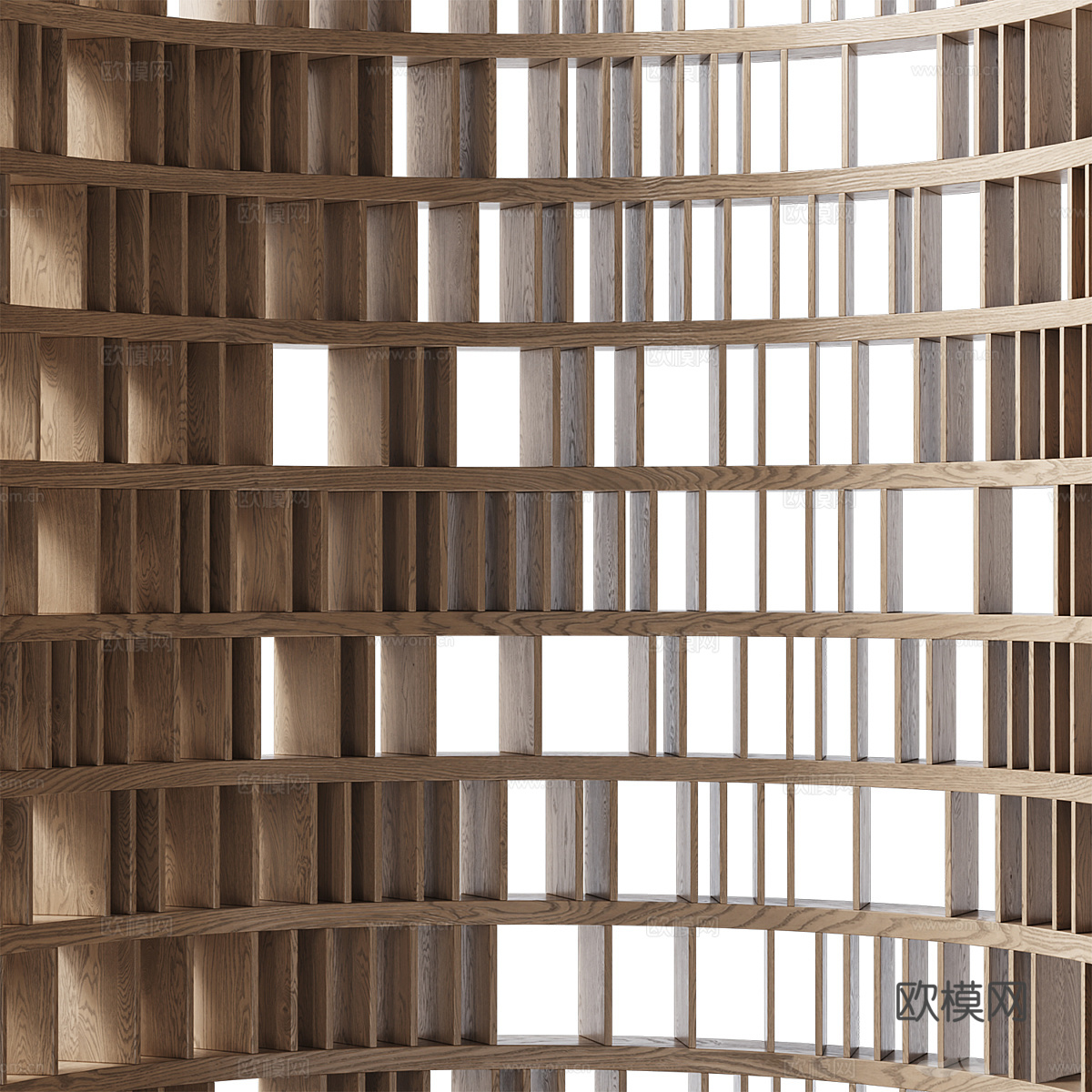 半圆形模块化木质隔断墙3d模型下载（渲染图5）