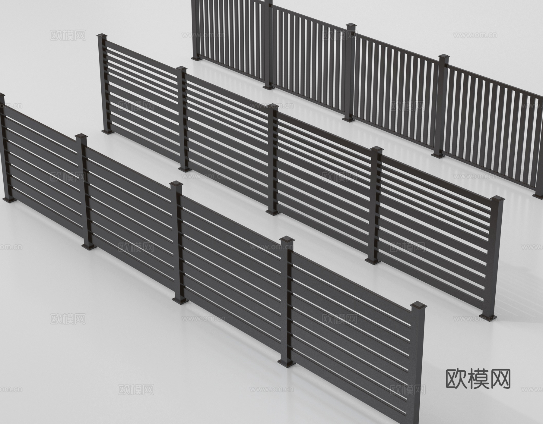 现代铁艺栏杆 护栏 围栏 铁艺栅栏 防护栏 阳台栏杆3d模型下载