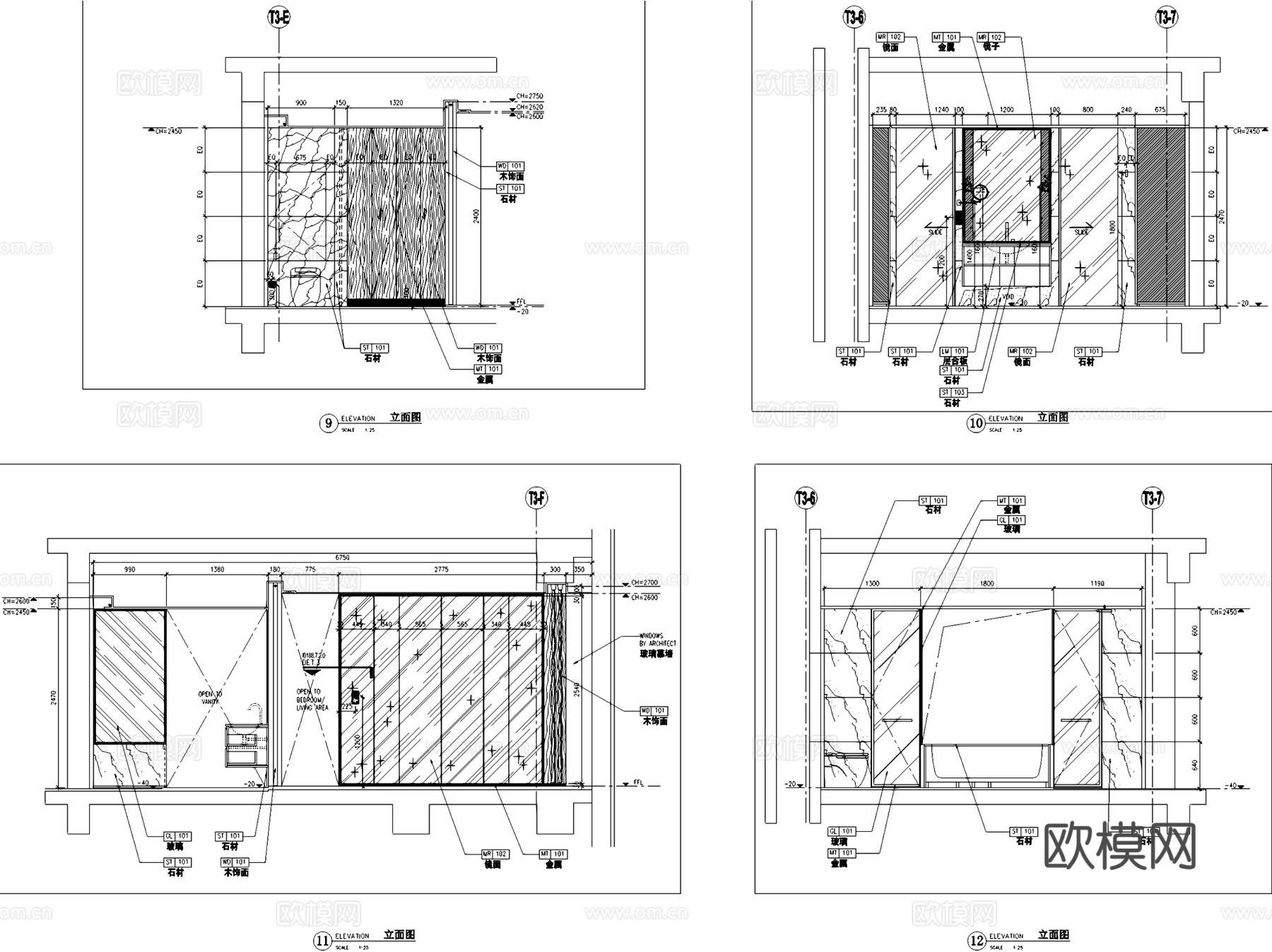 深圳华润城T3公寓西塔标准层样板间A房型室内家装CAD施工图cad施工图