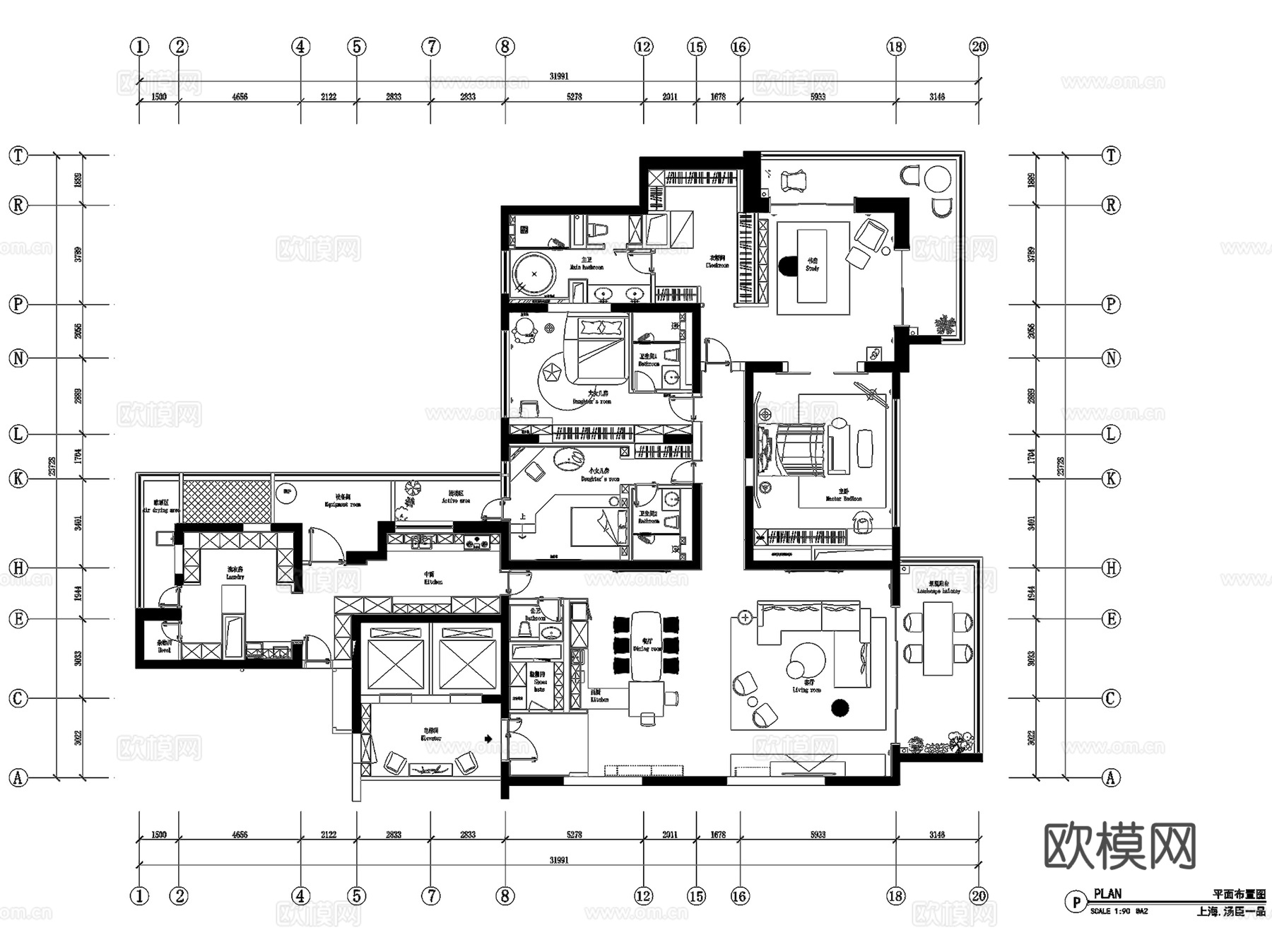 上海汤臣一品大平层室内家装CAD施工图整套+3Dmax模型cad施工图