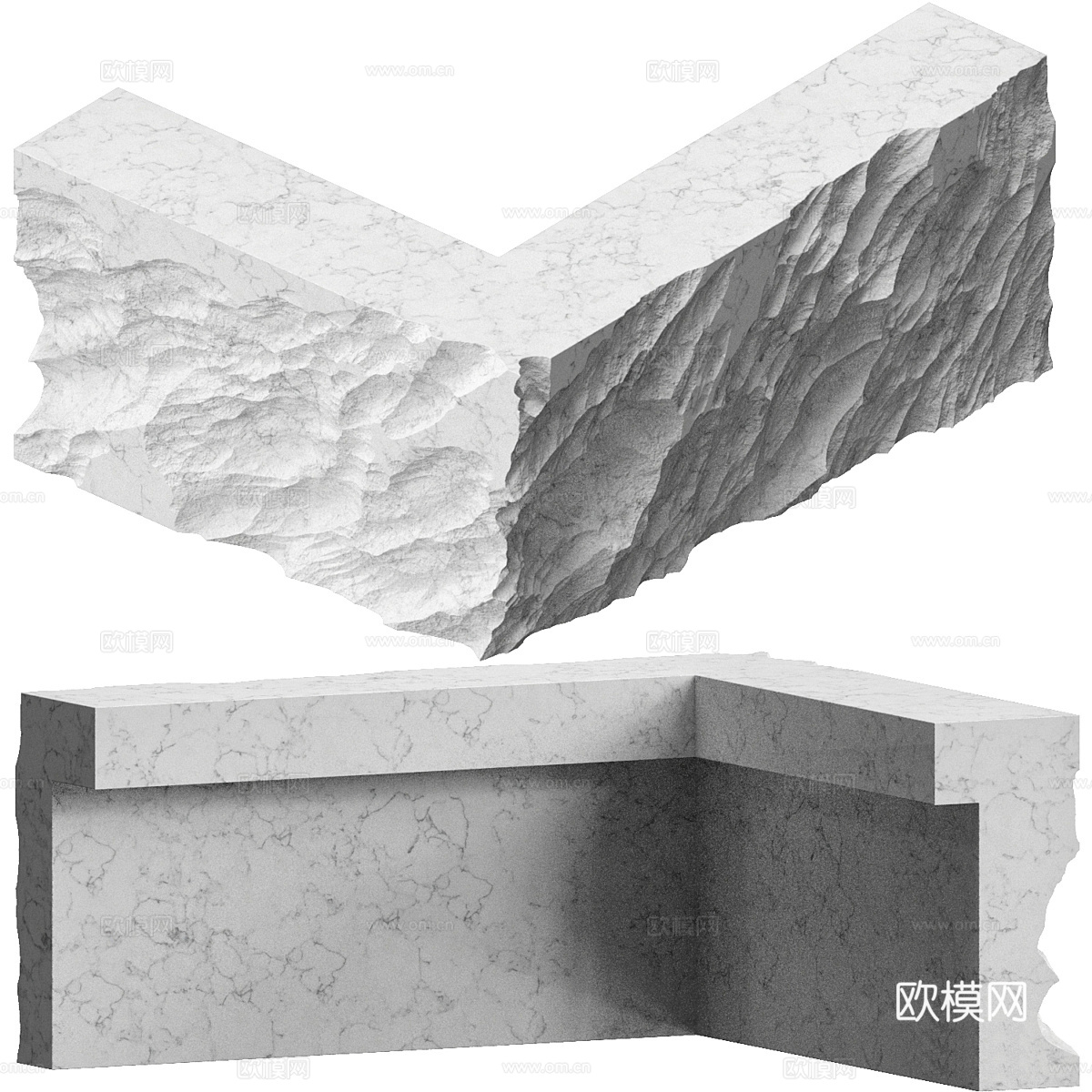 现代侘寂石头转角吧台3d模型下载（渲染图2）