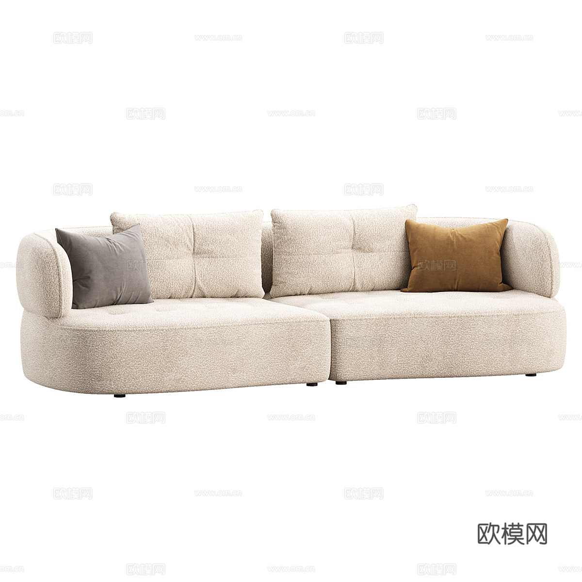 现代意式奶油风布艺皮革组合休闲沙发3d模型下载（渲染图2）