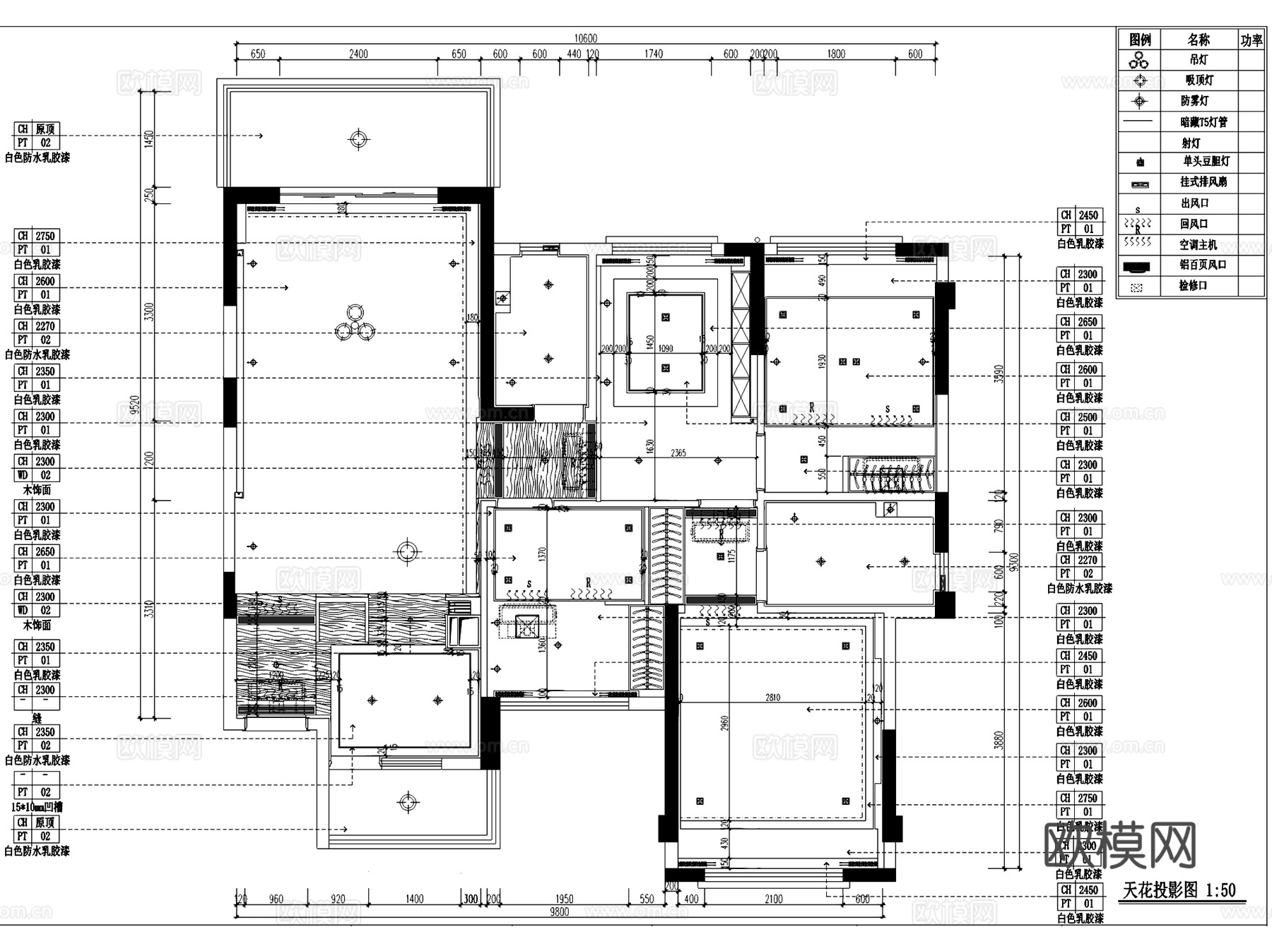 华日城市理想A2户型四室两厅室内家装CAD施工图整套cad施工图