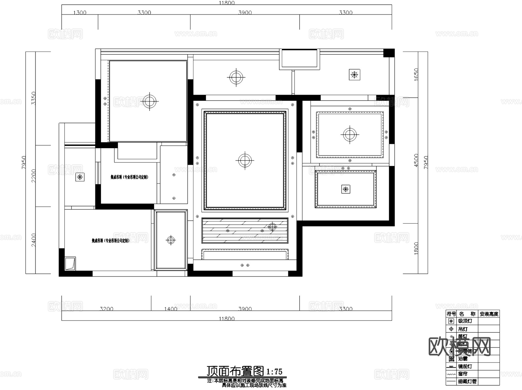 美式复古私宅两室一厅一卫室内家装CAD施工图cad施工图