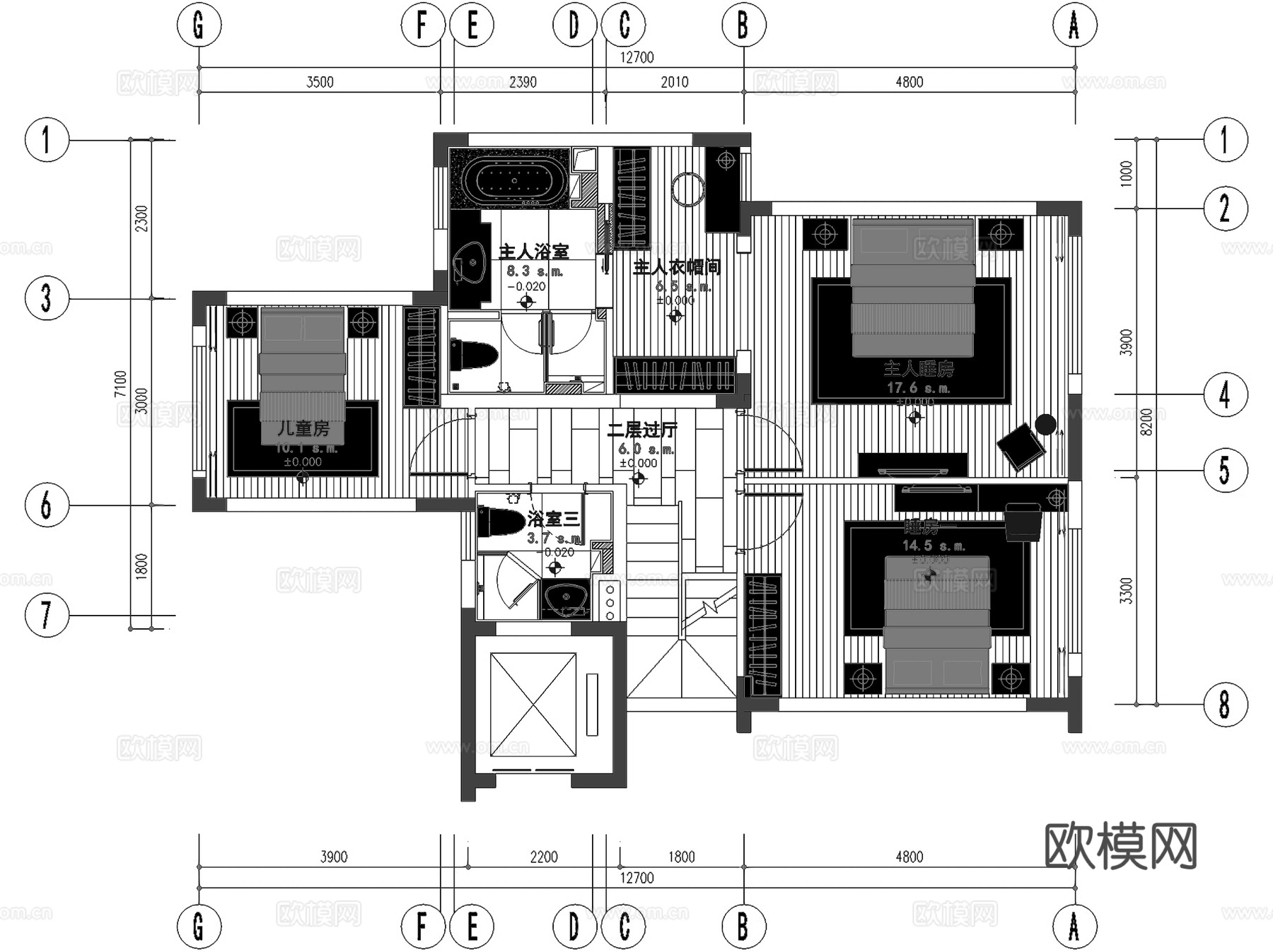 新力南昌铂园二层别墅室内家装CAD施工图整套cad施工图