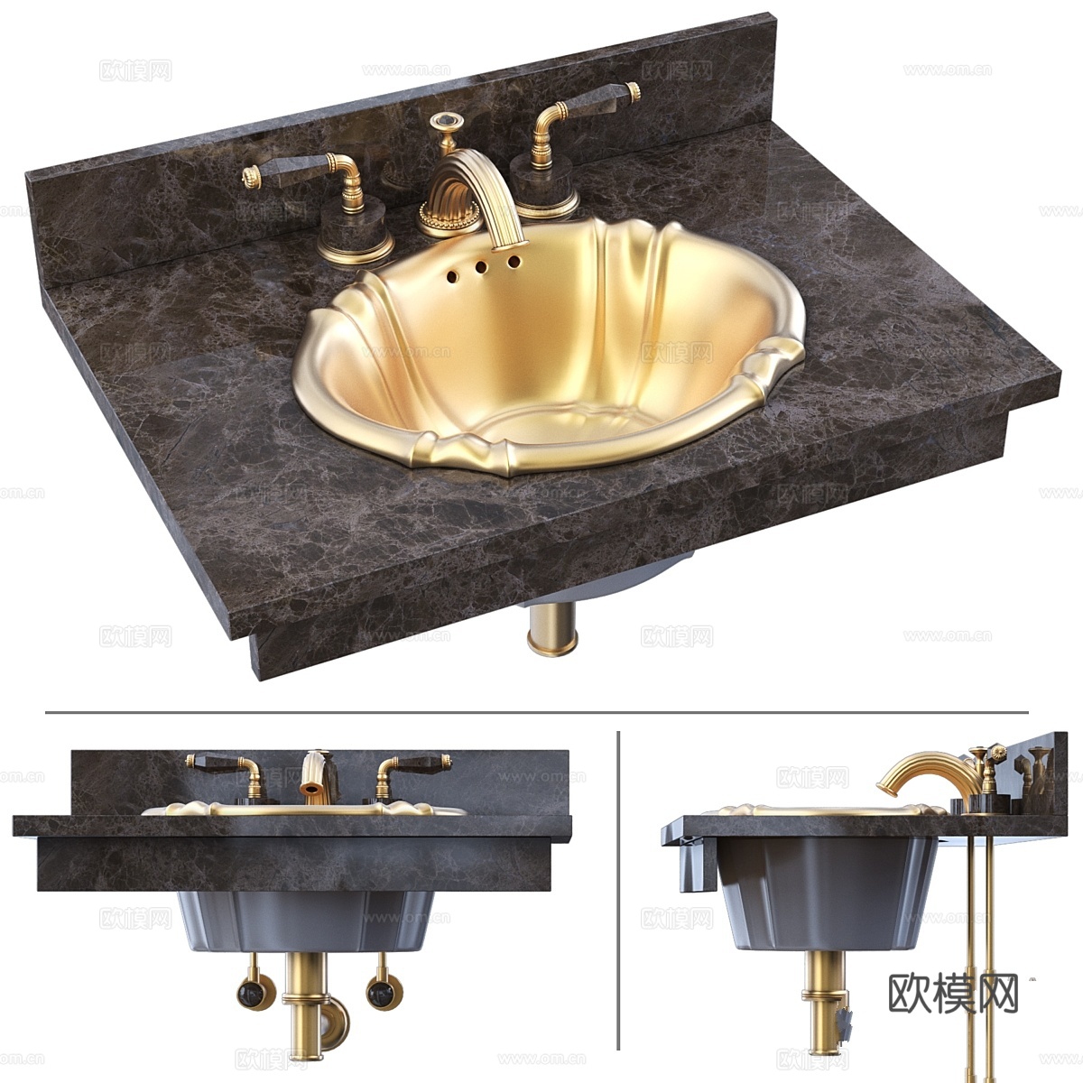 Sherle Wagner水龙头与洗手盆3d模型下载