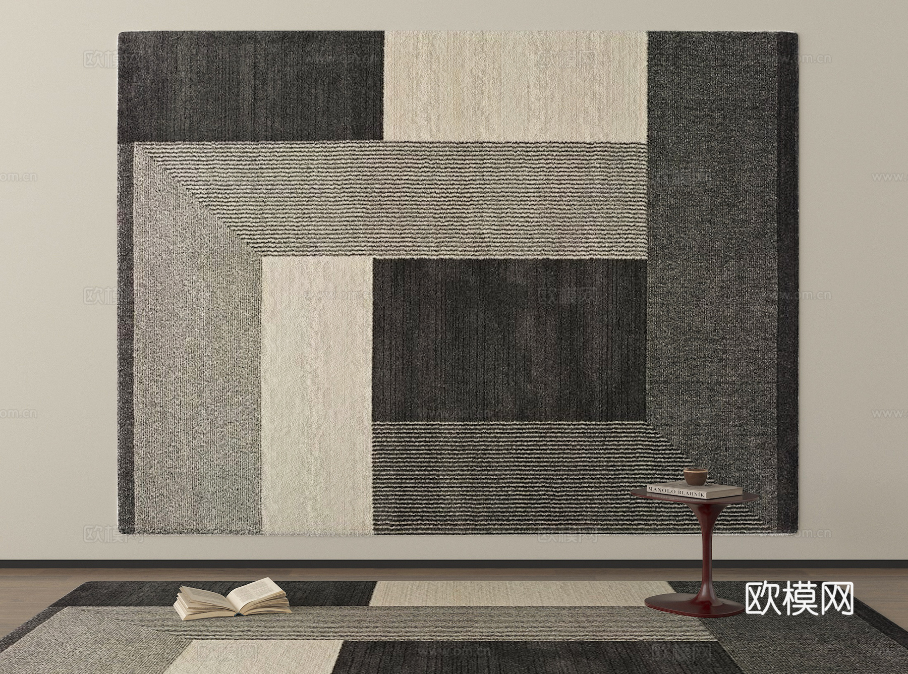 现代长方形地毯su模型