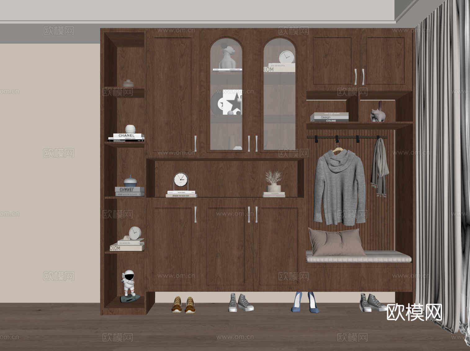 中古风鞋柜su模型