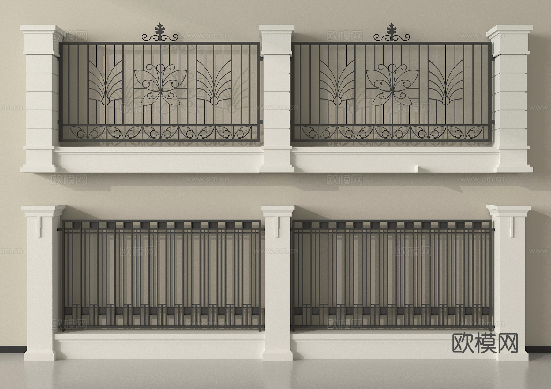 现代围栏护栏 围墙 别墅围墙 小区围墙su模型