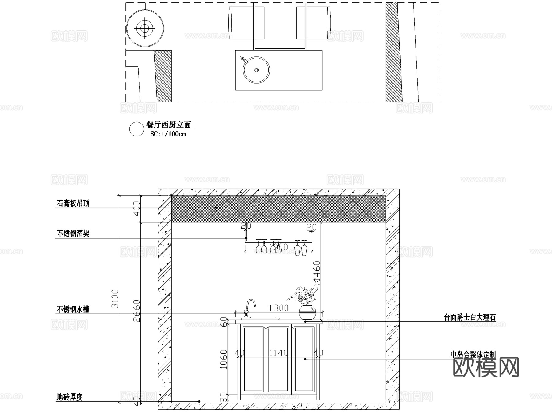 现代简约两室两厅两卫室内家装CAD施工图cad施工图