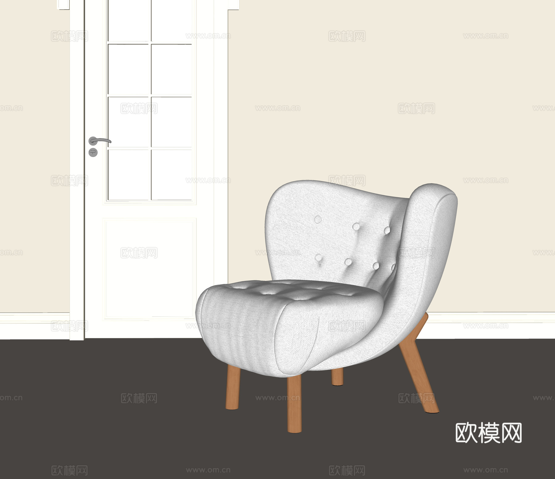 奶油中古沙发椅su模型