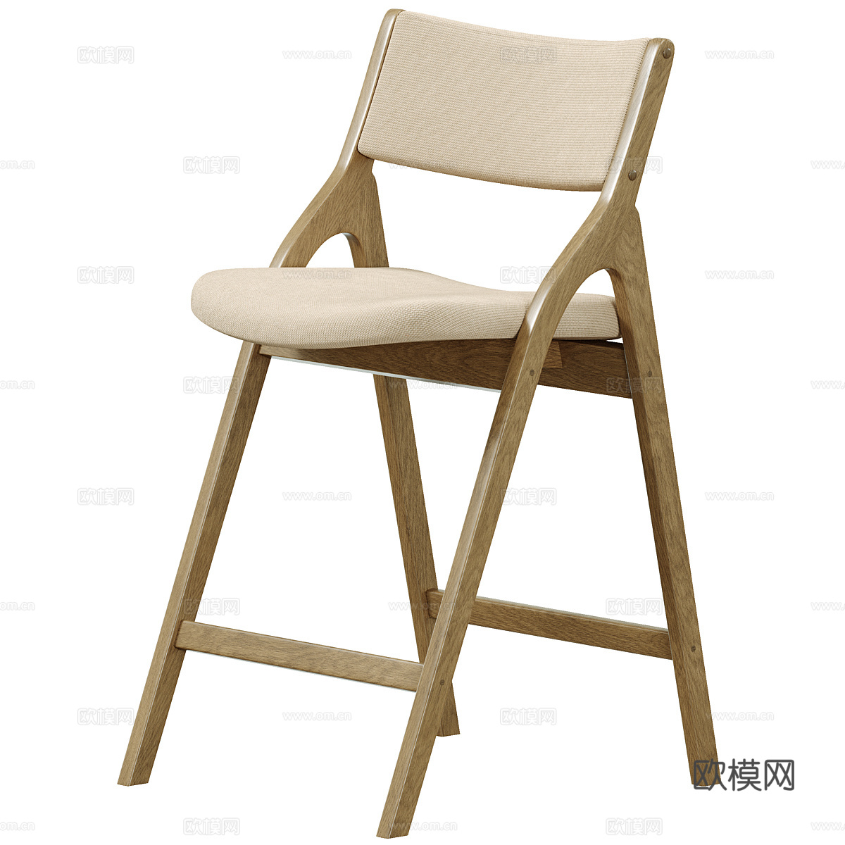 新中式木质吧台椅3d模型下载（渲染图1）