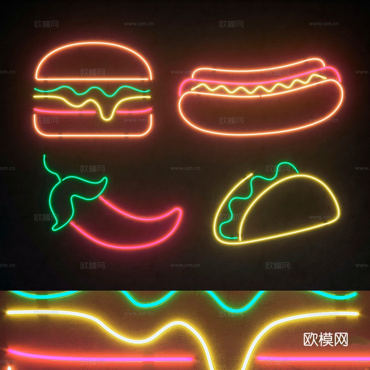 灯光模块套装61霓虹灯3d模型下载