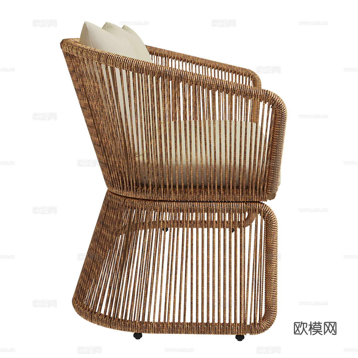 新中式侘寂 Saint-Tropez 柳条米色双人沙发3d模型下载（渲染图4）