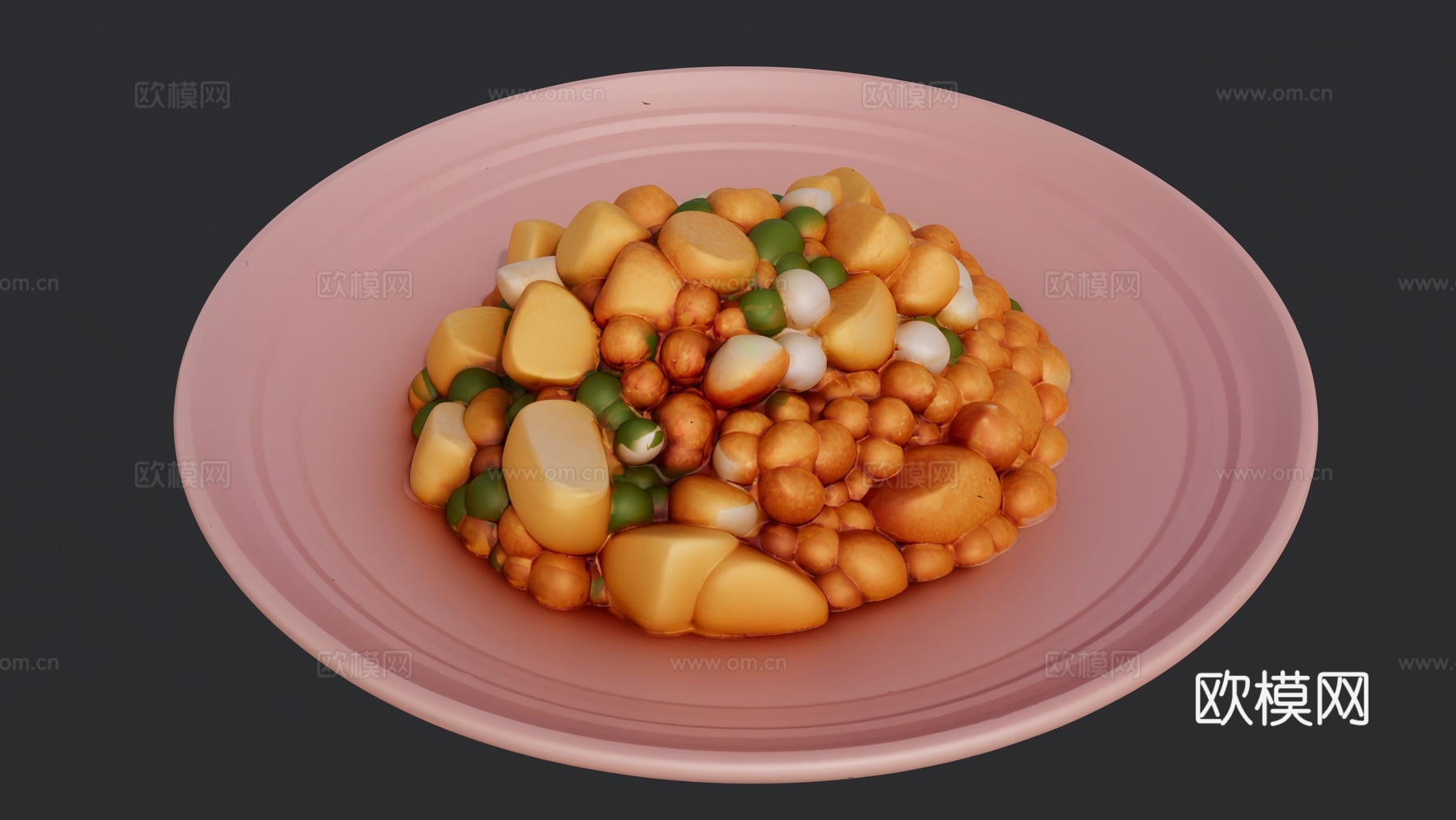 一盘宫保鸡丁菜品su模型