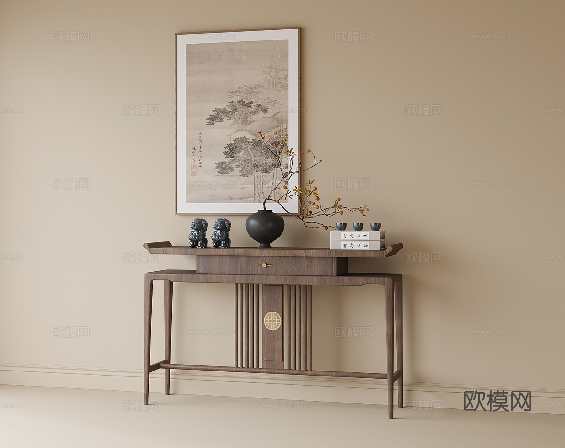 新中式端景台 玄关柜 玄关台3d模型下载