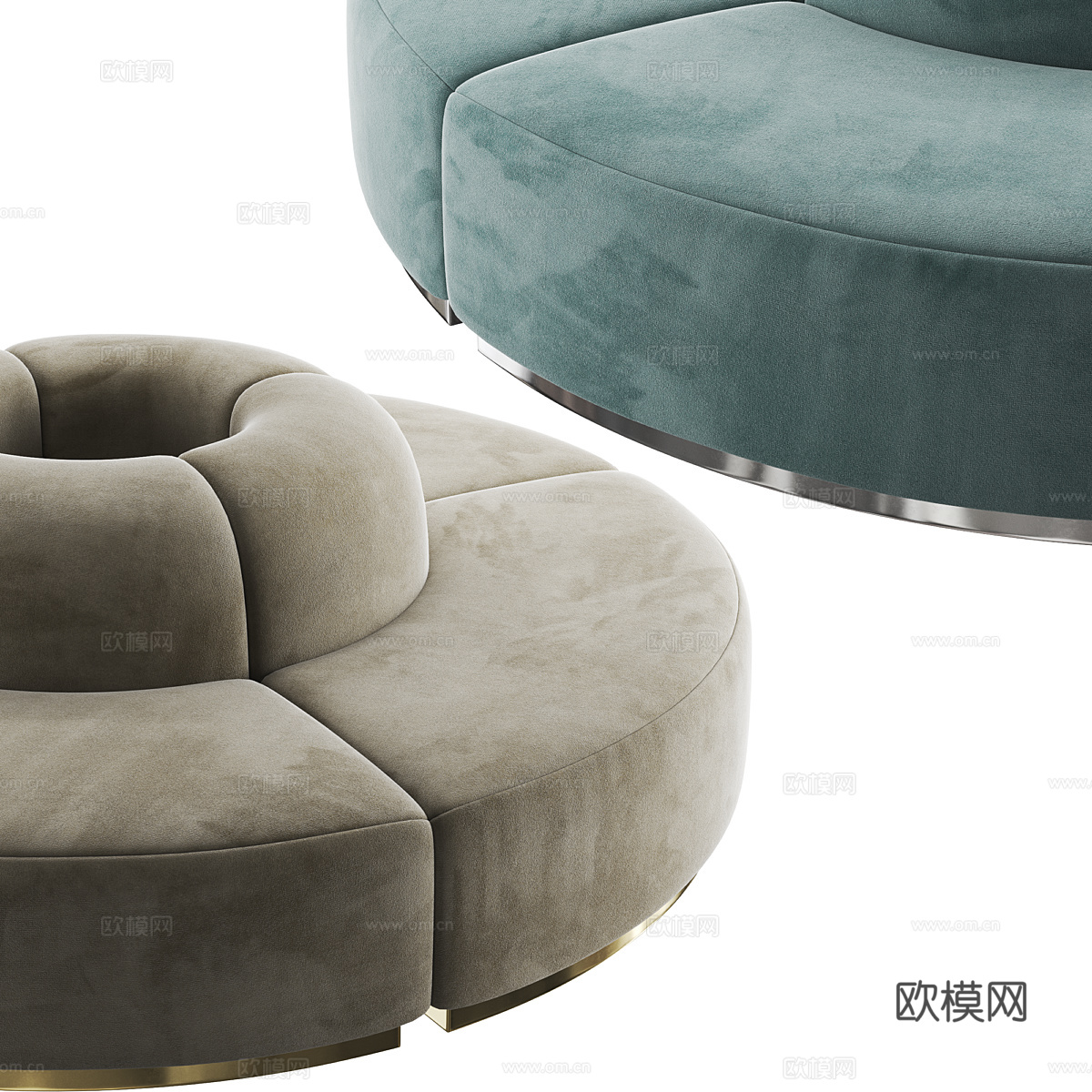 现代意式轻奢 Colette 圆形布艺卡座沙发3d模型下载（渲染图4）