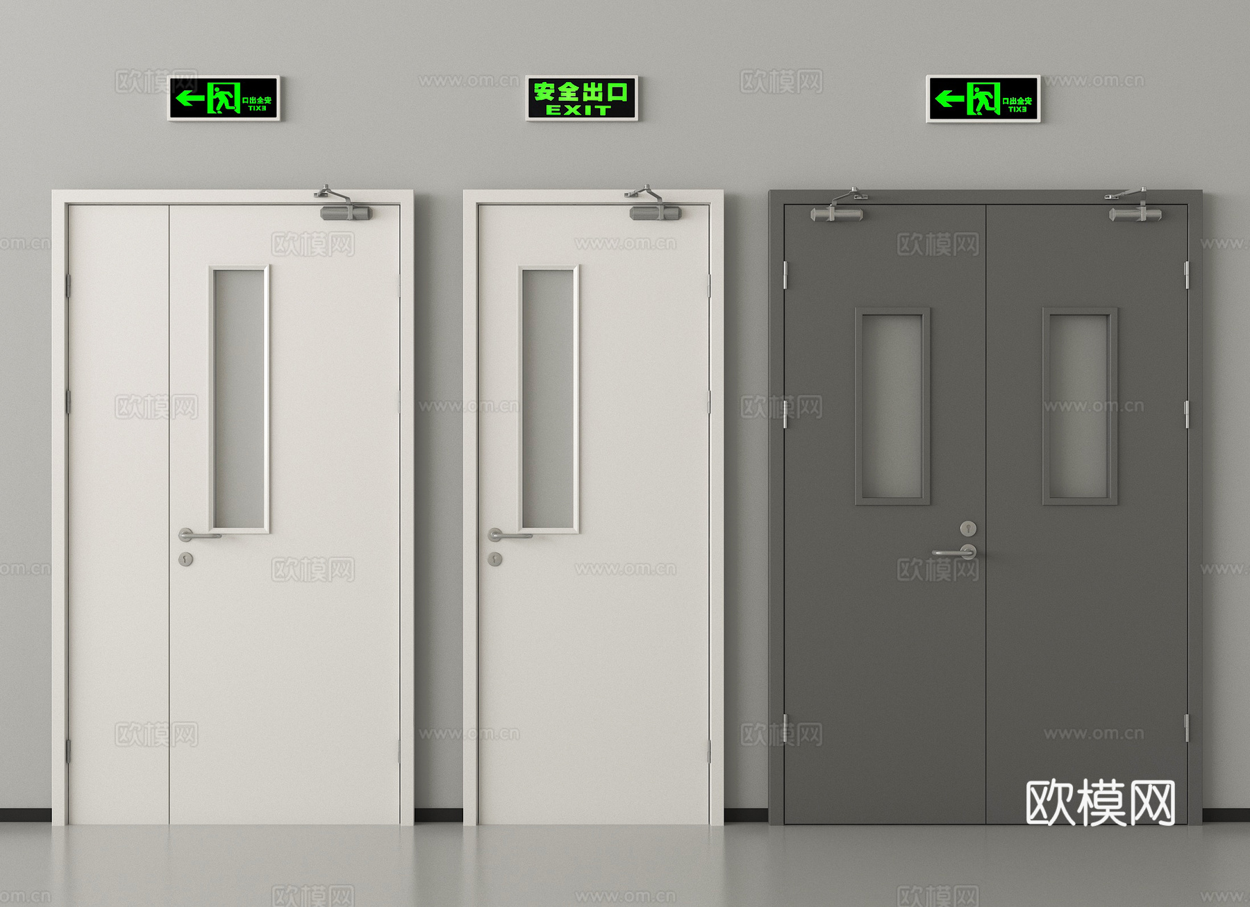 现代消防门 防火门 安全出口su模型